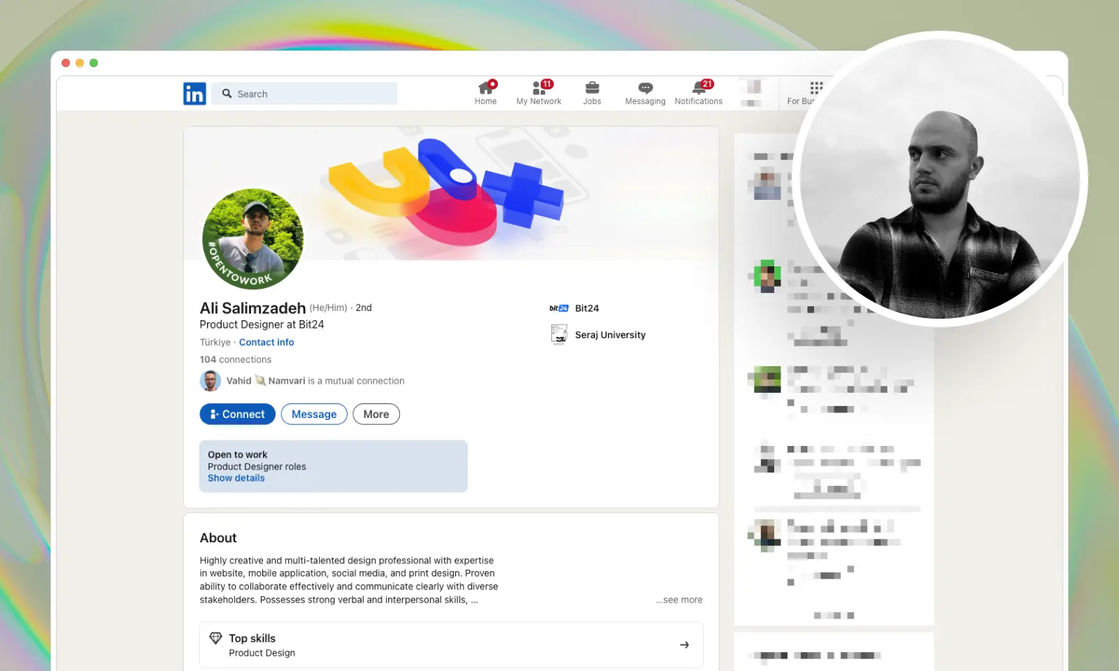 A screenshot of a Ali Salimzadeh's LinkedIn