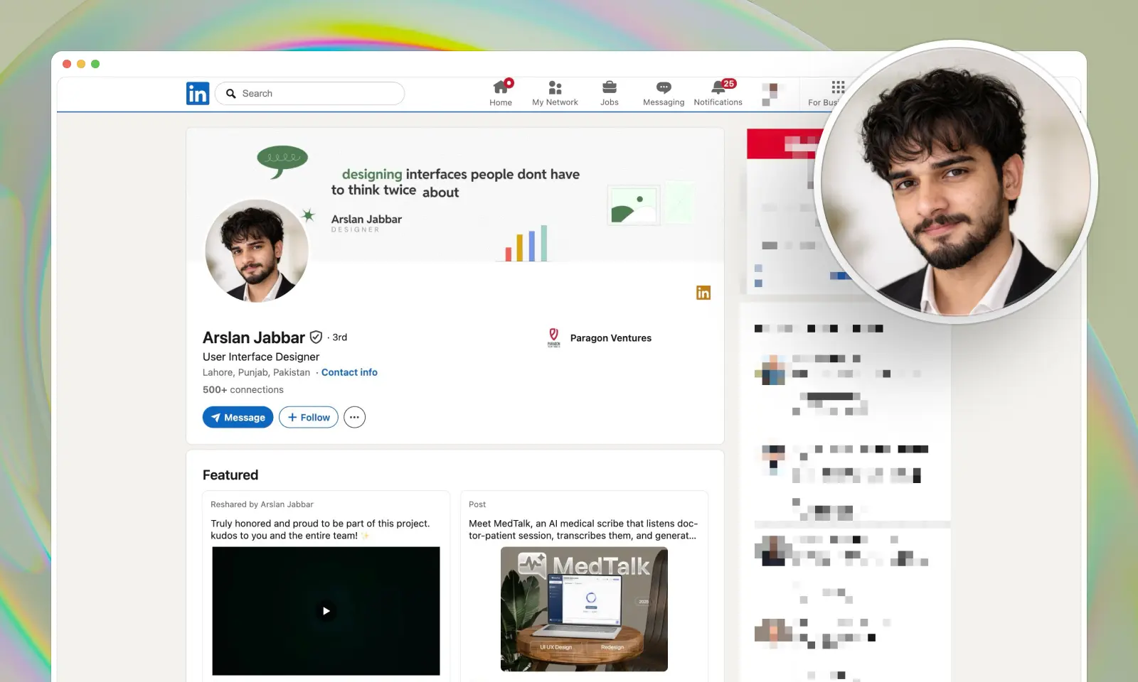 A screenshot of a Arslan Jabbar's Behance