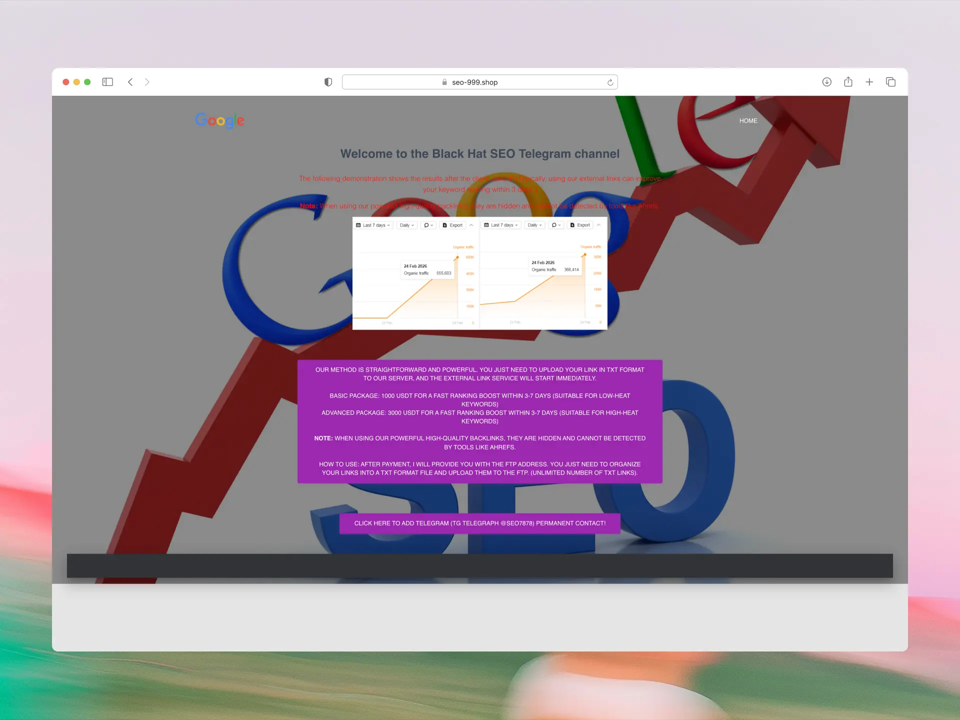 Screenshot of @seo7878 and @ALGX3's website