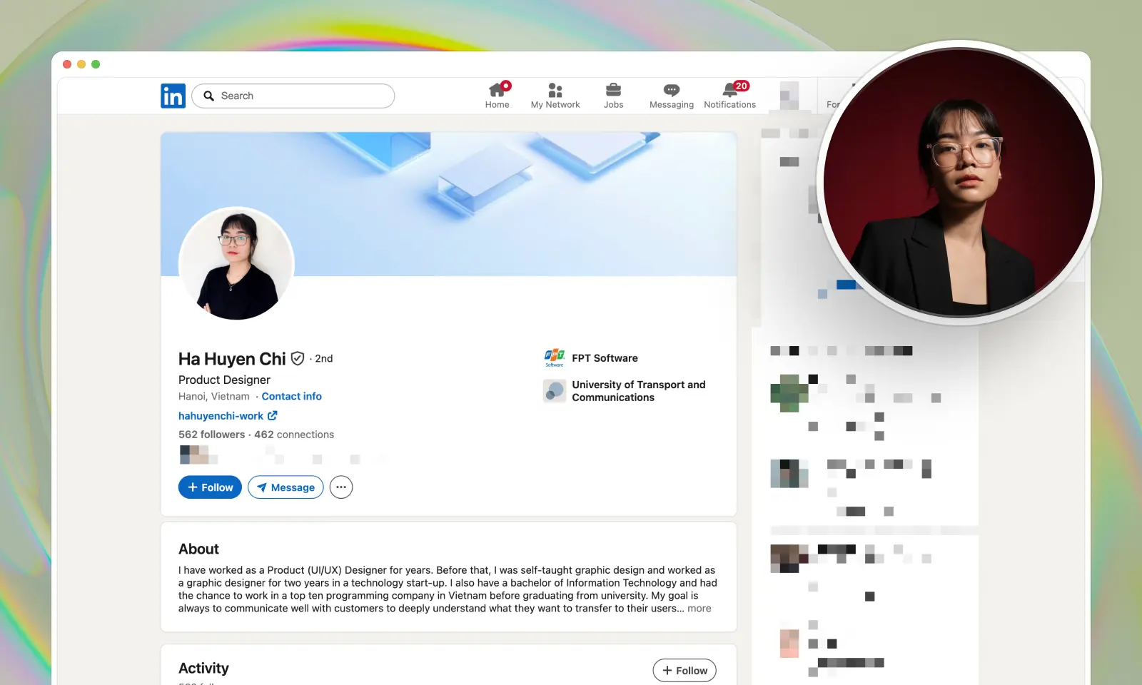 A screenshot of Ha Huyen Chi's LinkedIn