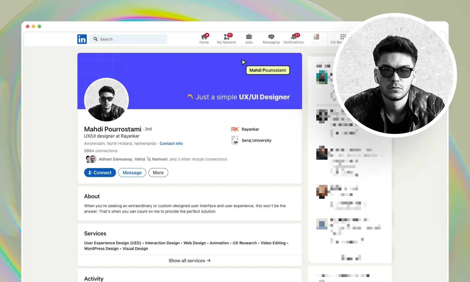 A screenshot of a Mahdi Pourrostami's LinkedIn