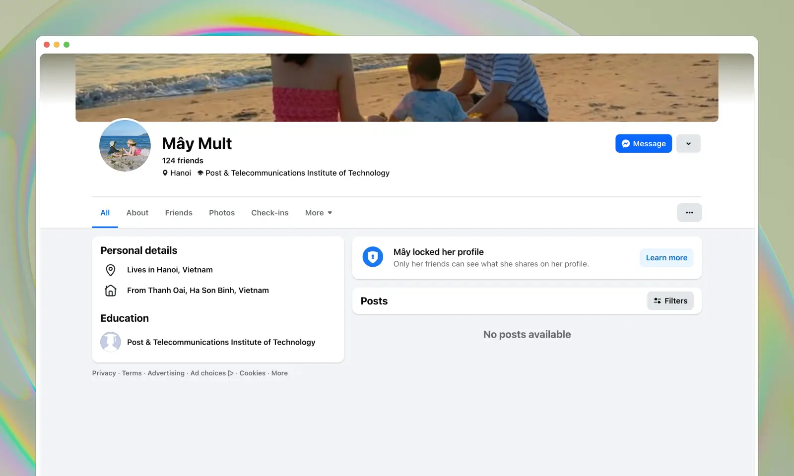 A screenshot of Mây Mult's Facebook account