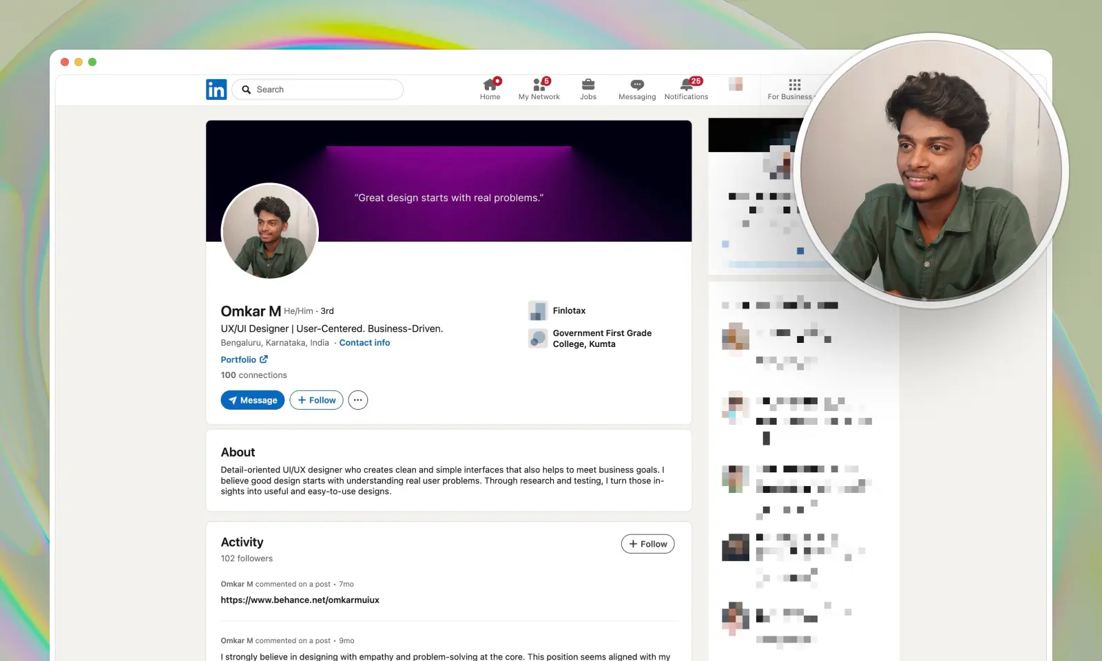 A screenshot of Omkar Maruti Madival's LinkedIn