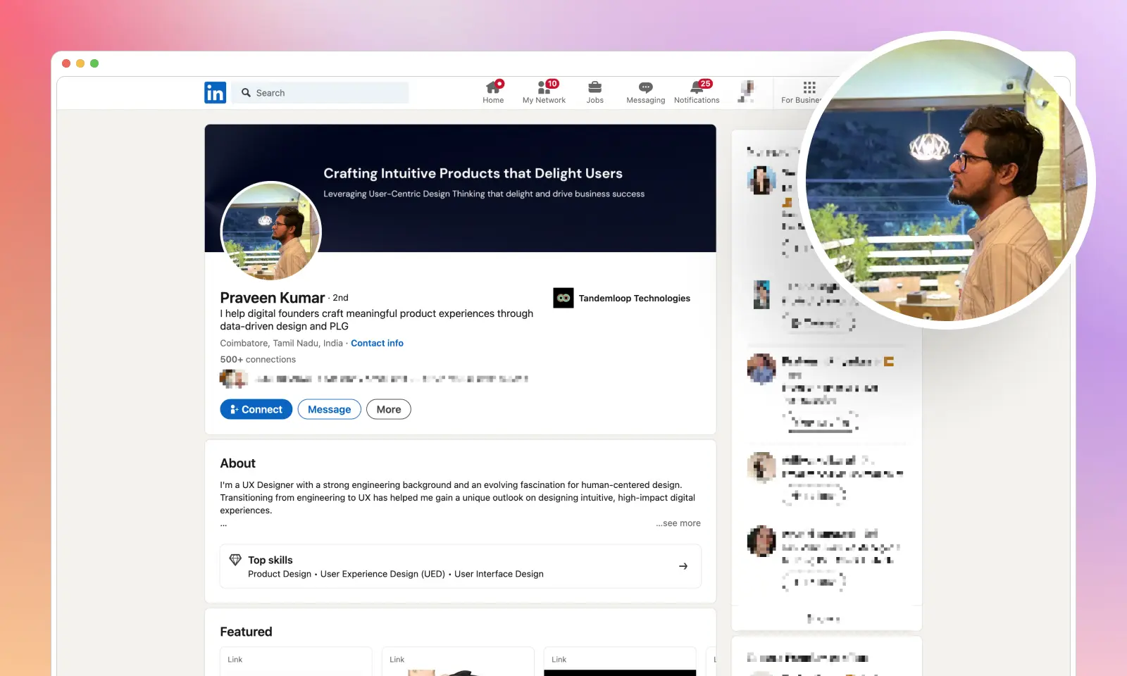 A screenshot of a Praveen Kumar's LinkedIn
