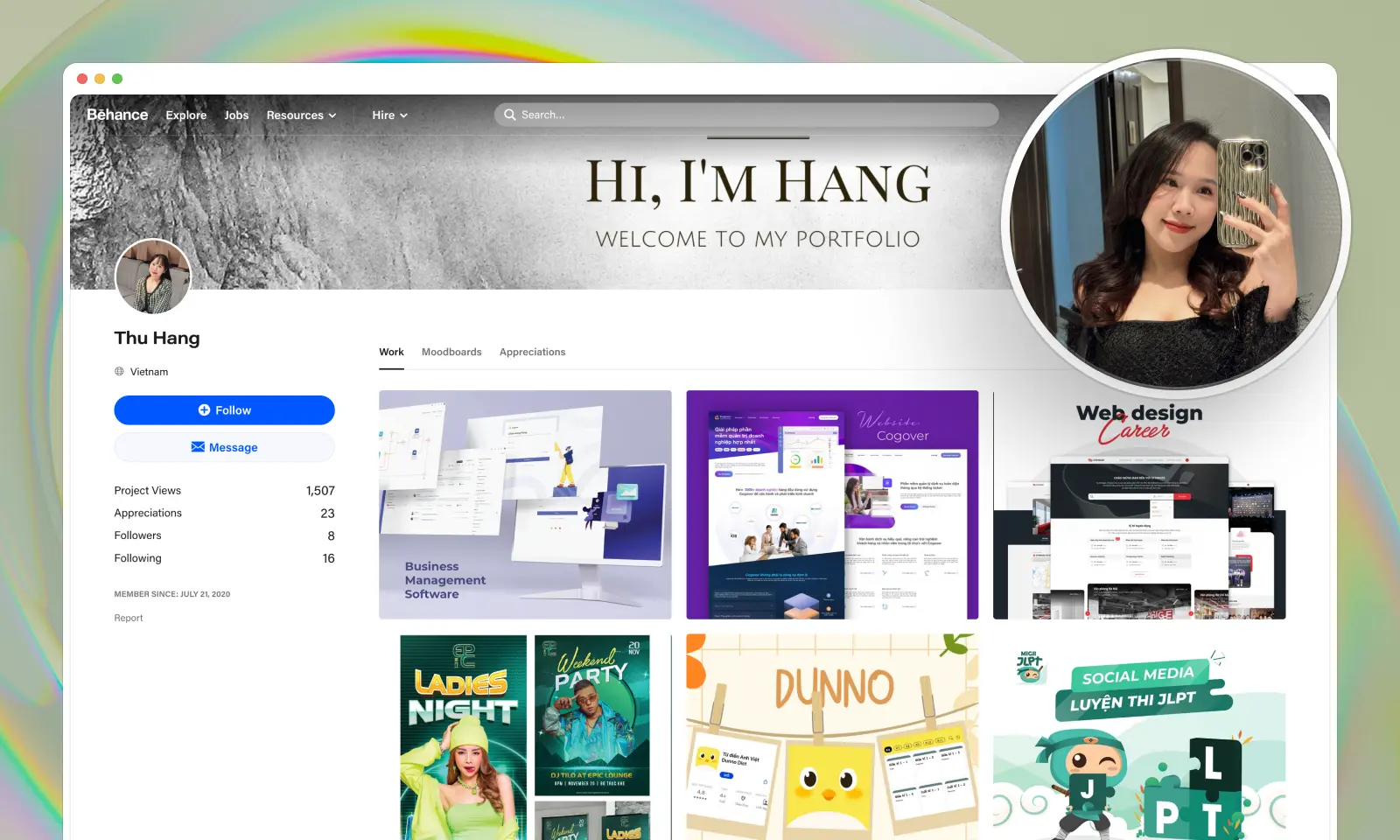 A screenshot of Thu Hang's Behance account