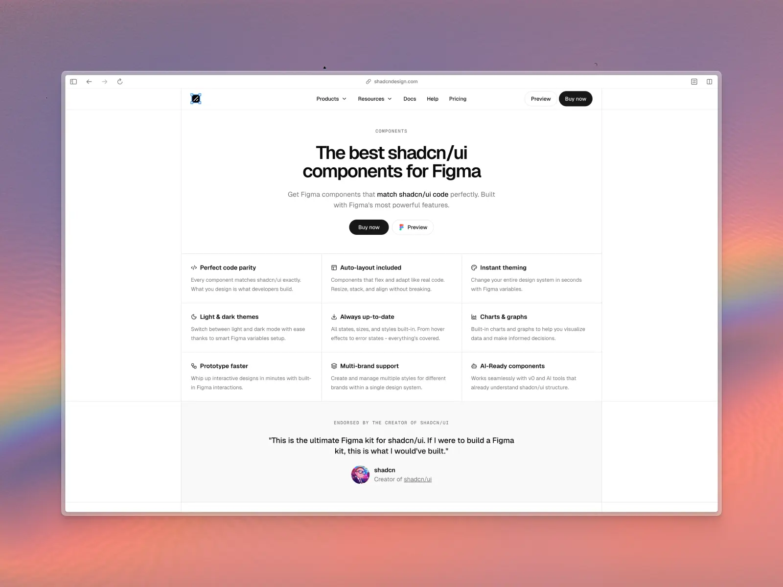 shadcn/ui kit for Figma website screenshot