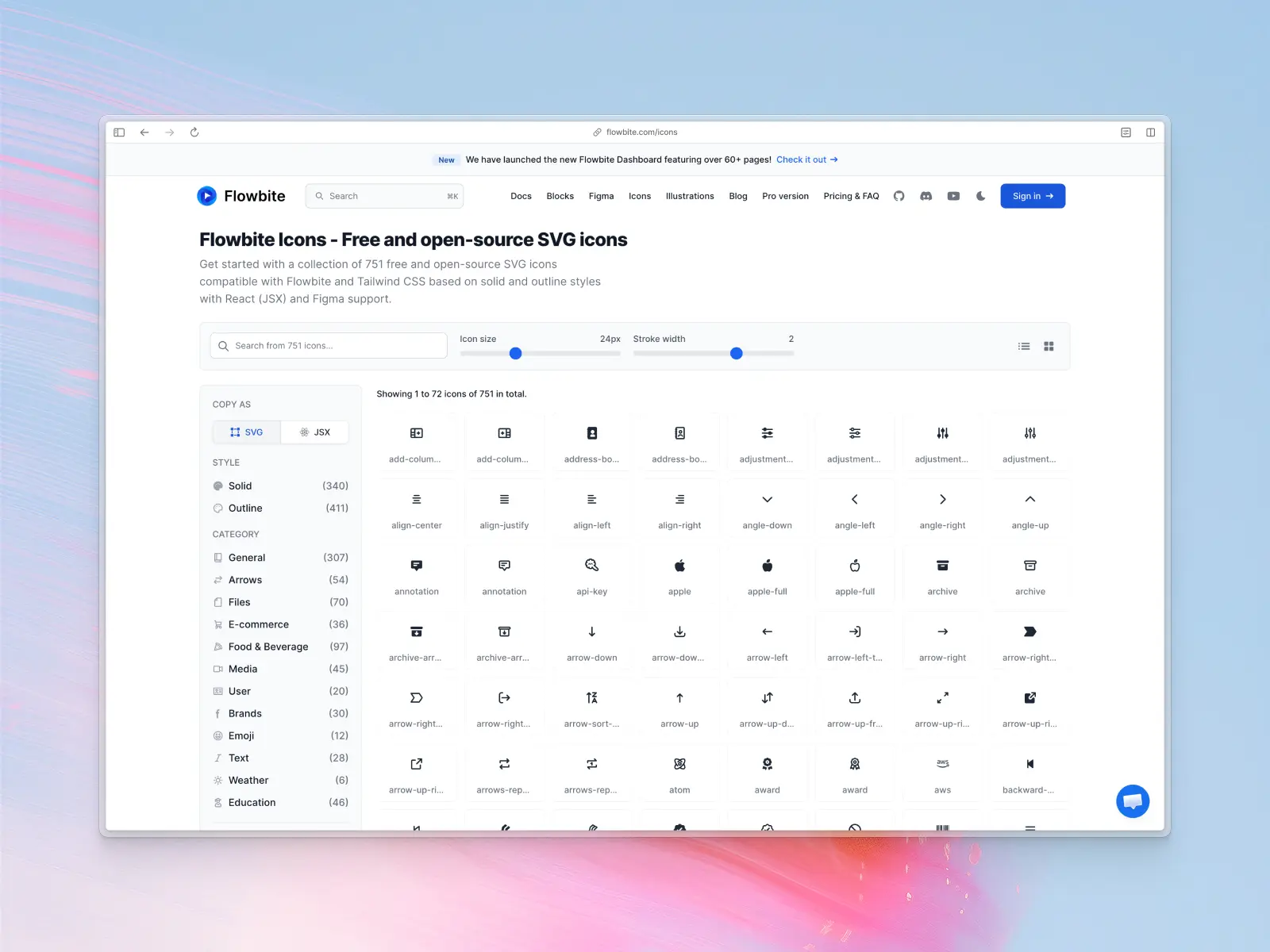 Flowbite Icons website screenshot