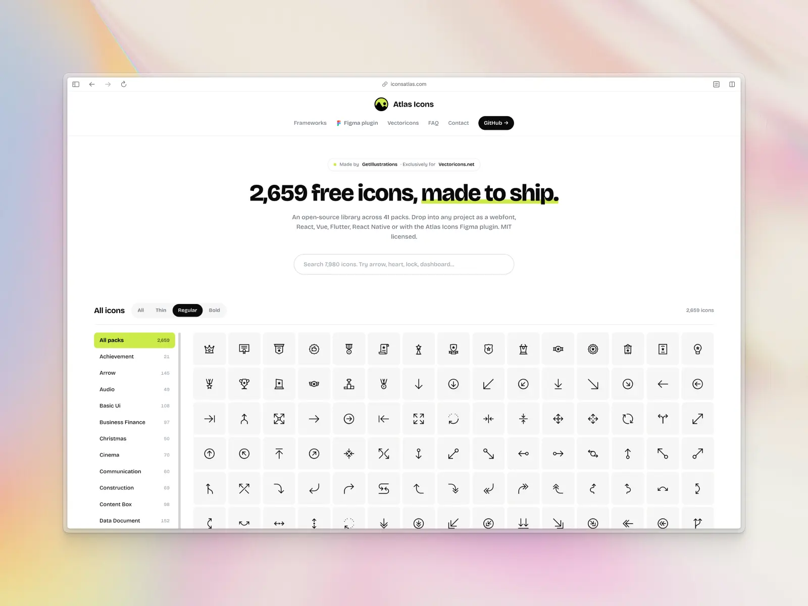 Atlas Icons website screenshot