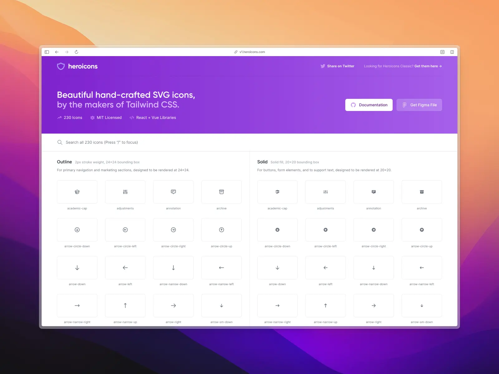 Heroicons v1.0 website screenshot