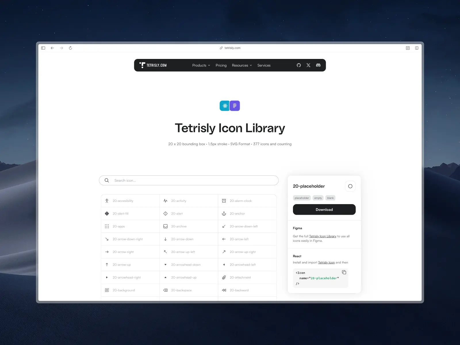 Tetrisly Icons website screenshot
