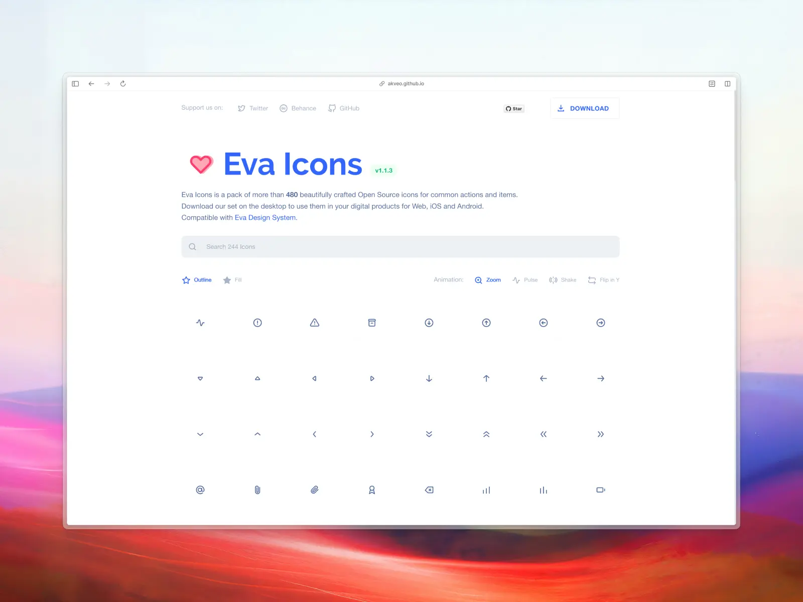 Eva Icons website screenshot