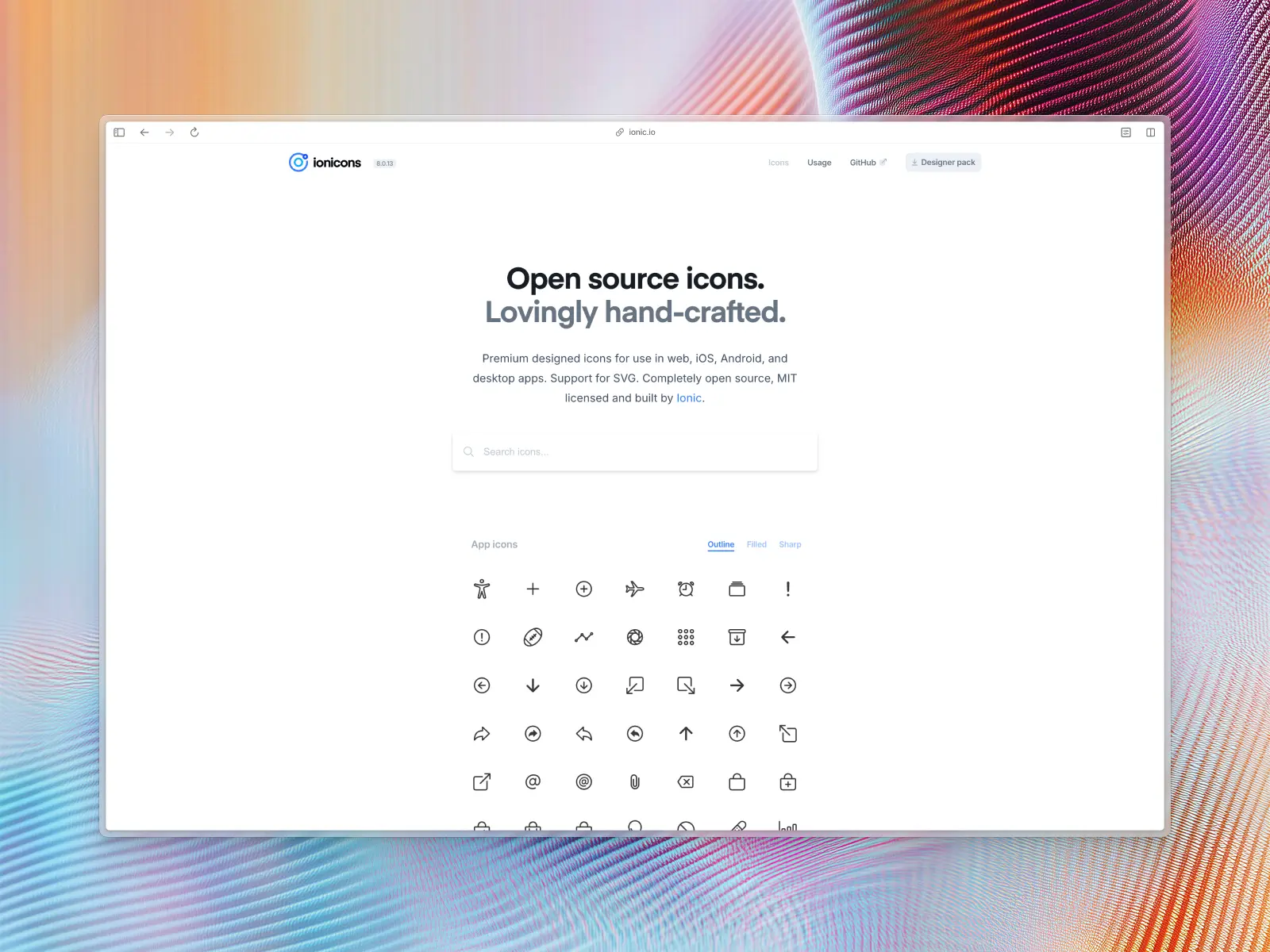 Ionicons website screenshot