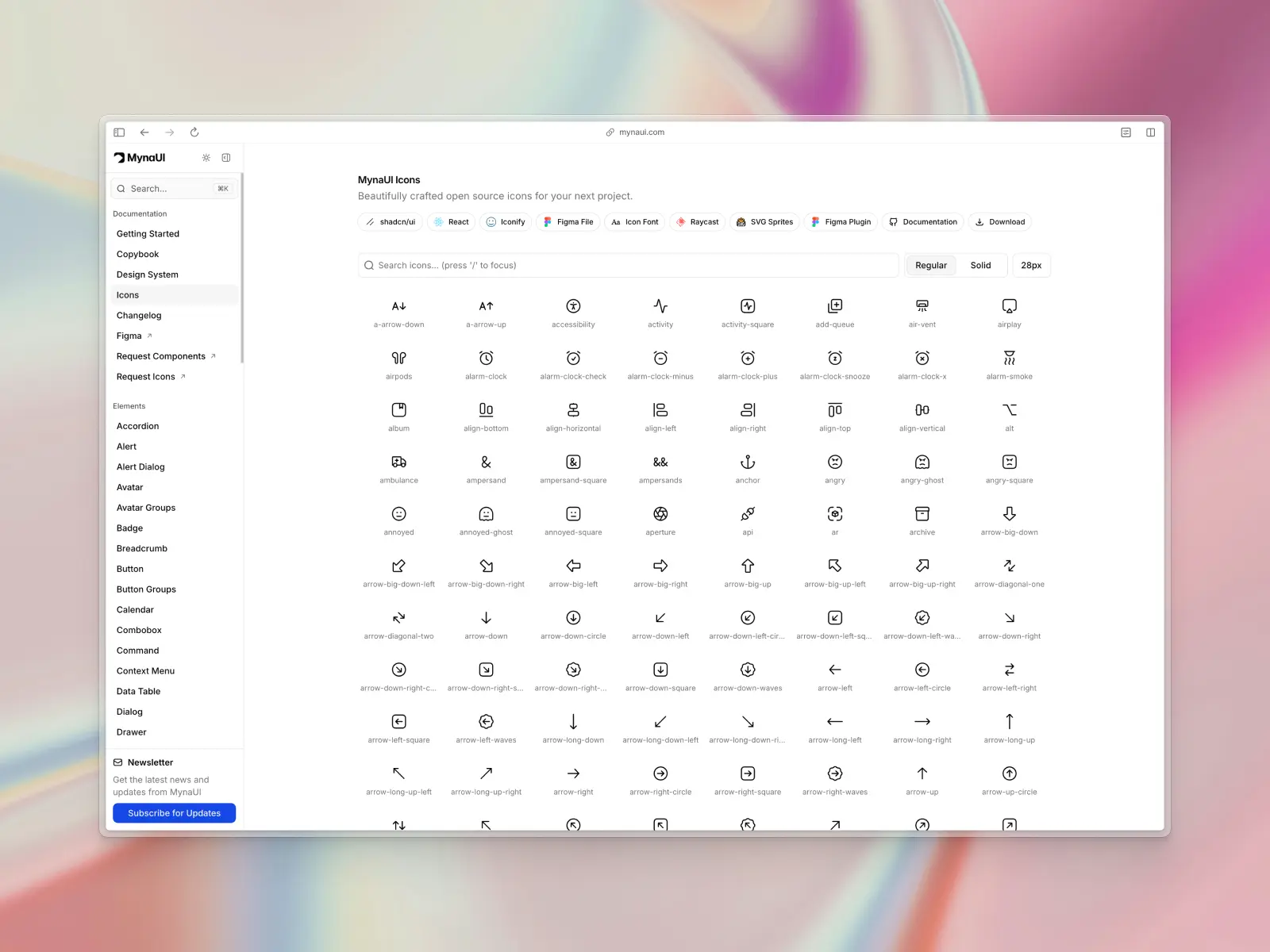 MynaUI Icons website screenshot