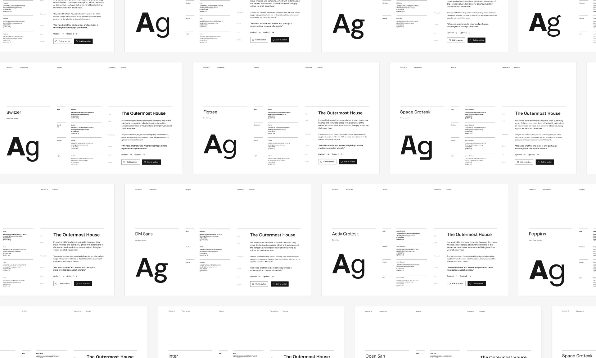 A series of typeface specimen images