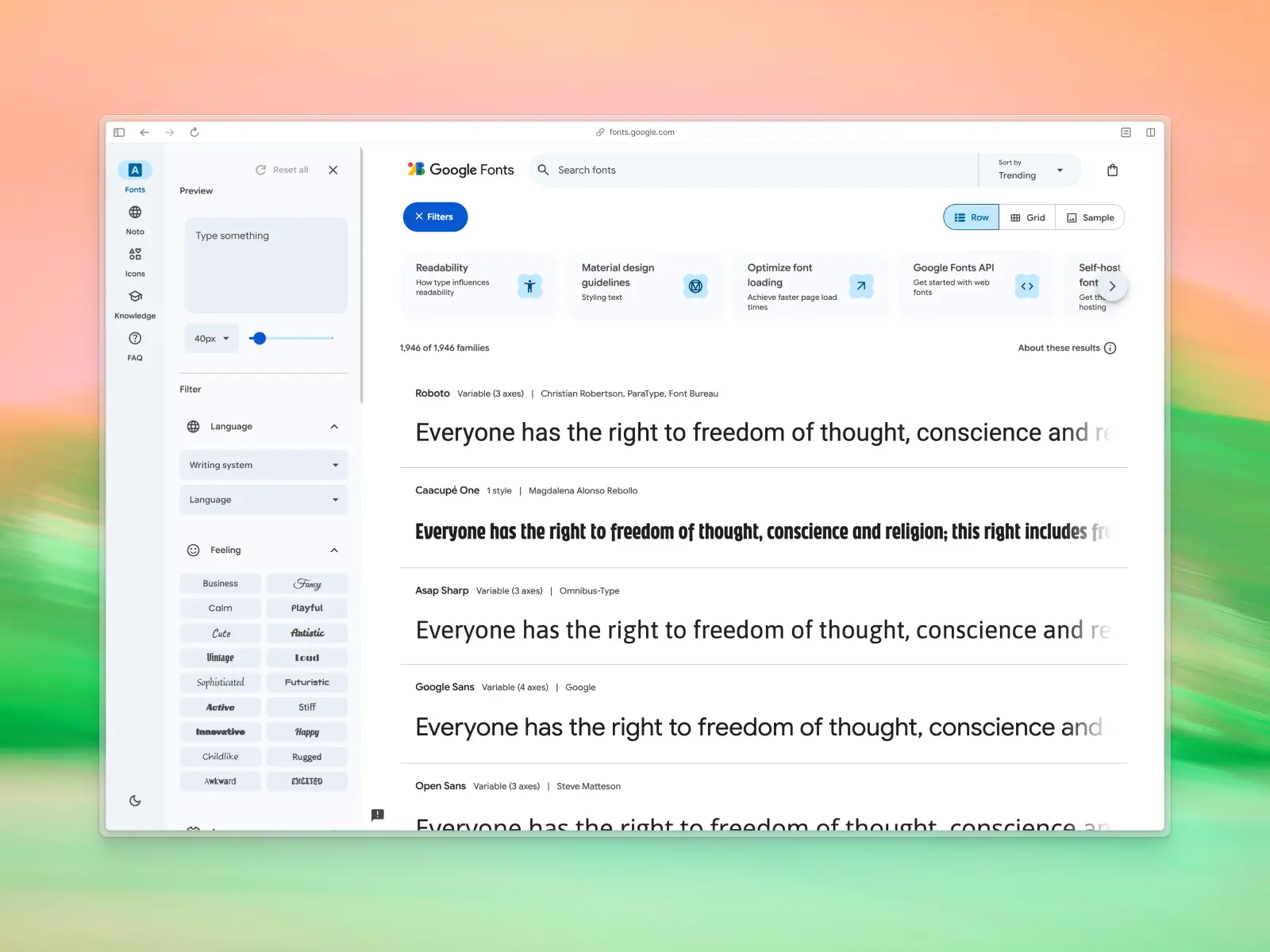 Google Fonts website screenshot