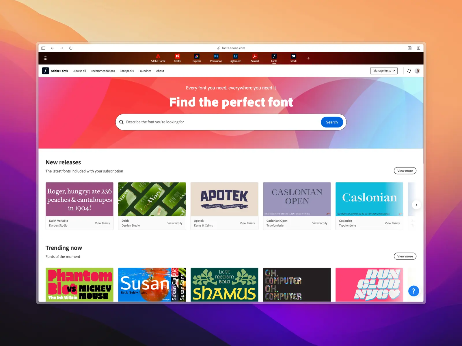 Adobe Fonts website screenshot