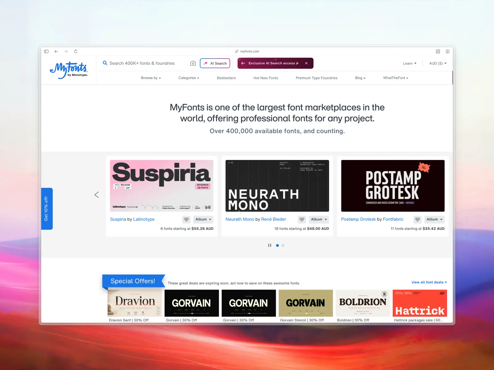 MyFonts website screenshot