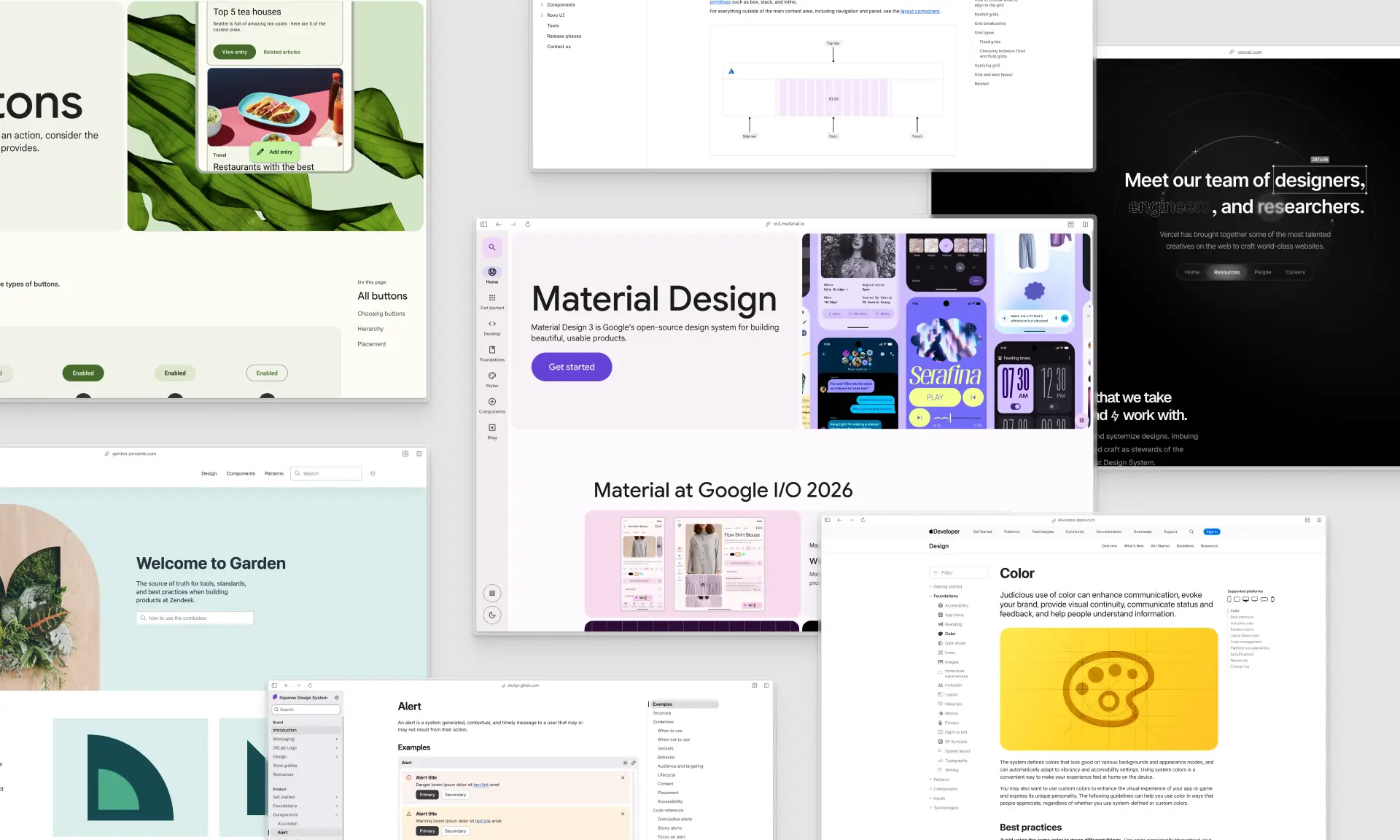 Mockups of various popular design systems