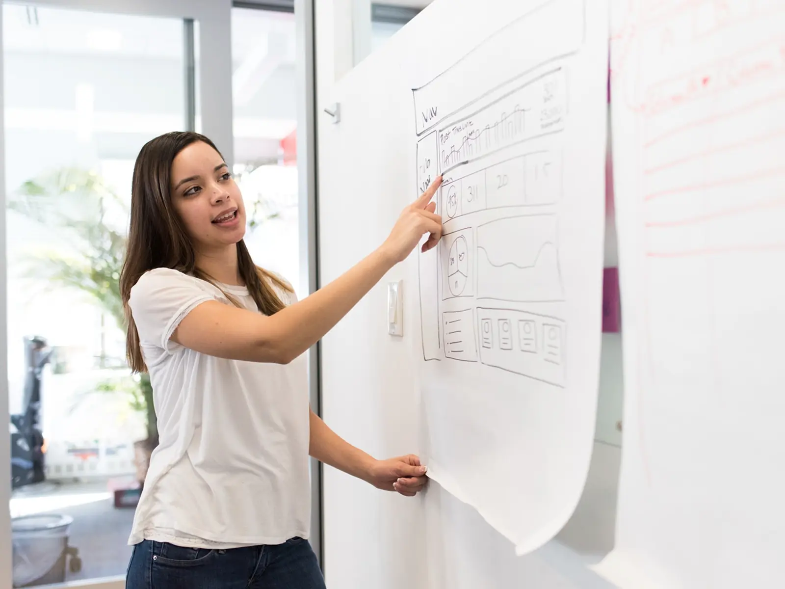 UX designer on whiteboard
