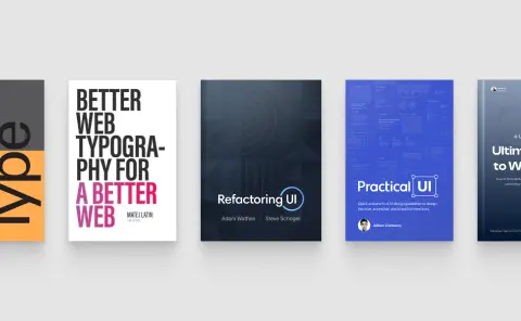 A grid of mockups of some UI design books