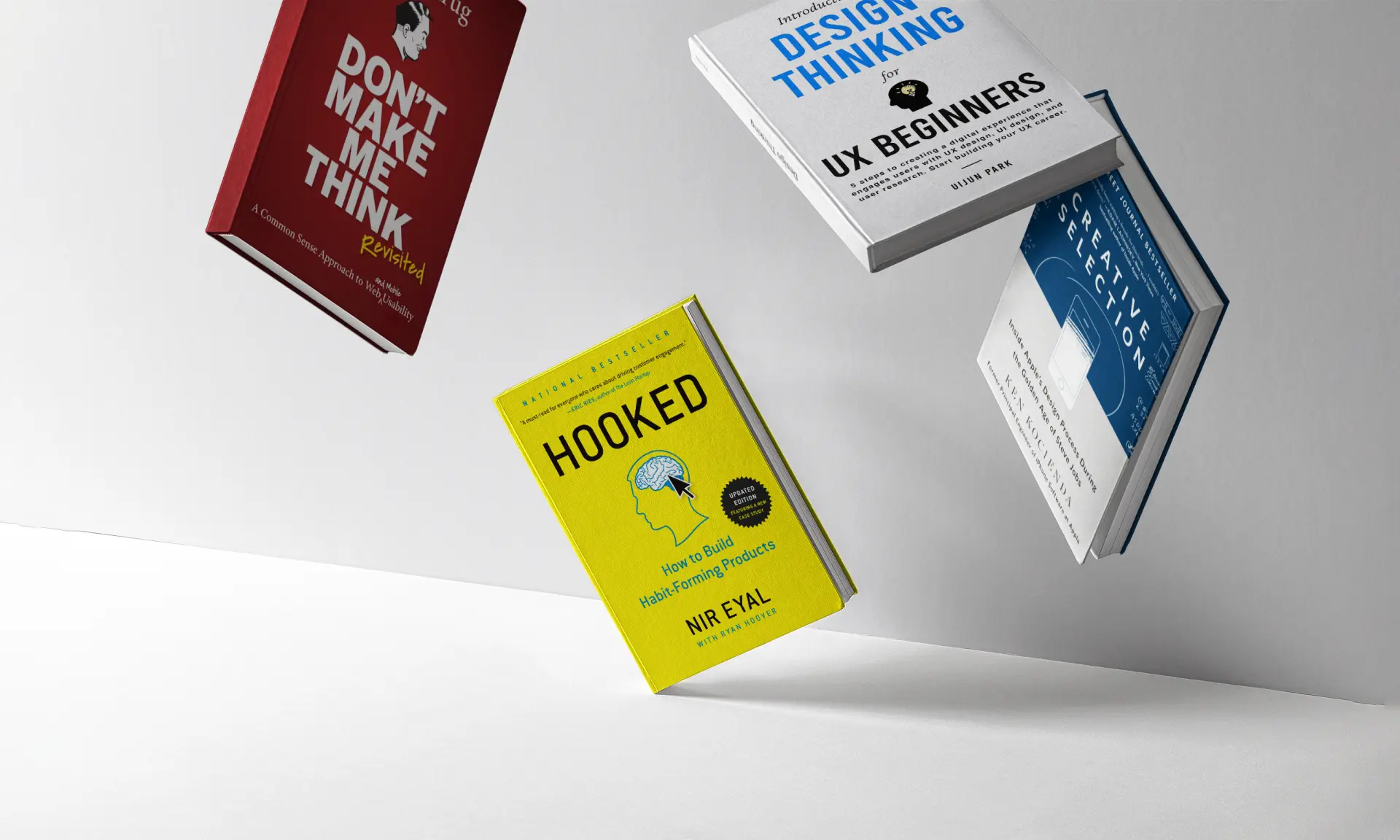 Floating mockups of some UX design books