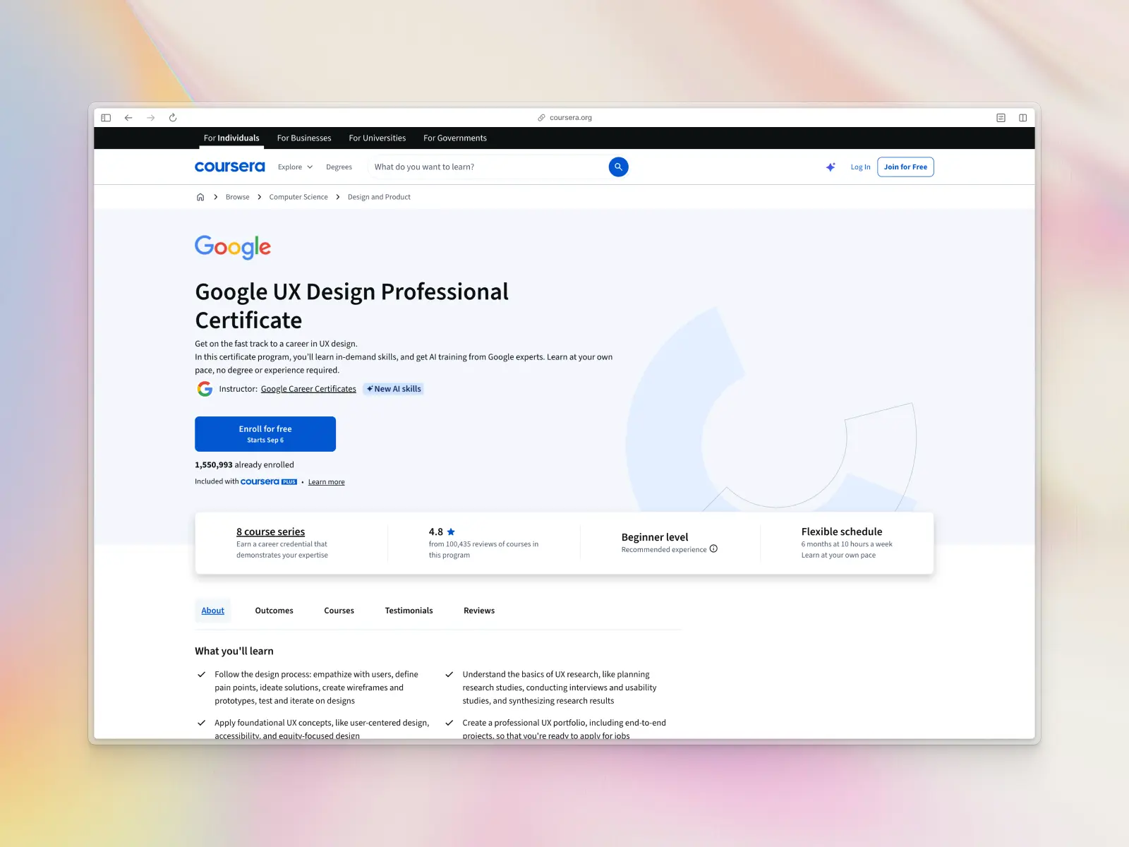 Google UX Design Professional Certificate on Coursera