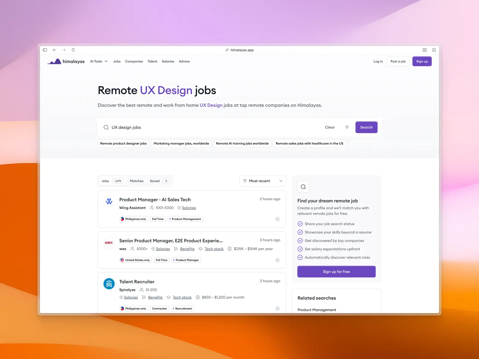Himalayas remote UX design jobs