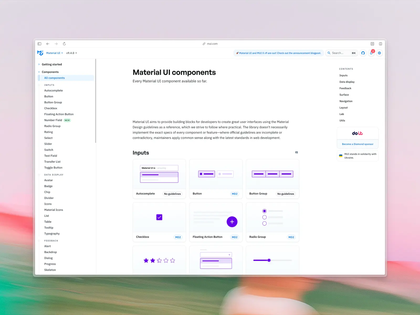 Material UI website screenshot