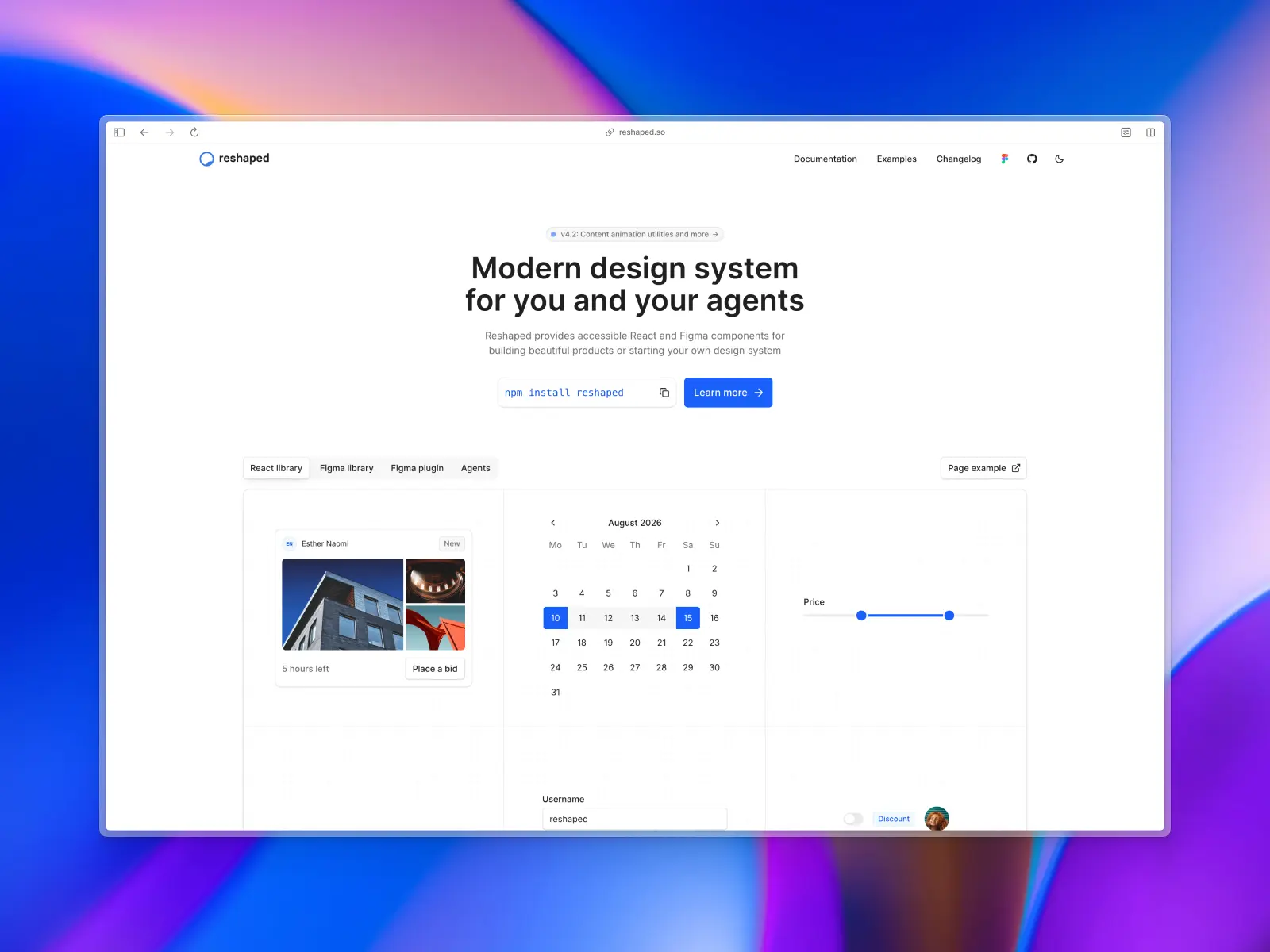 Reshaped website screenshot