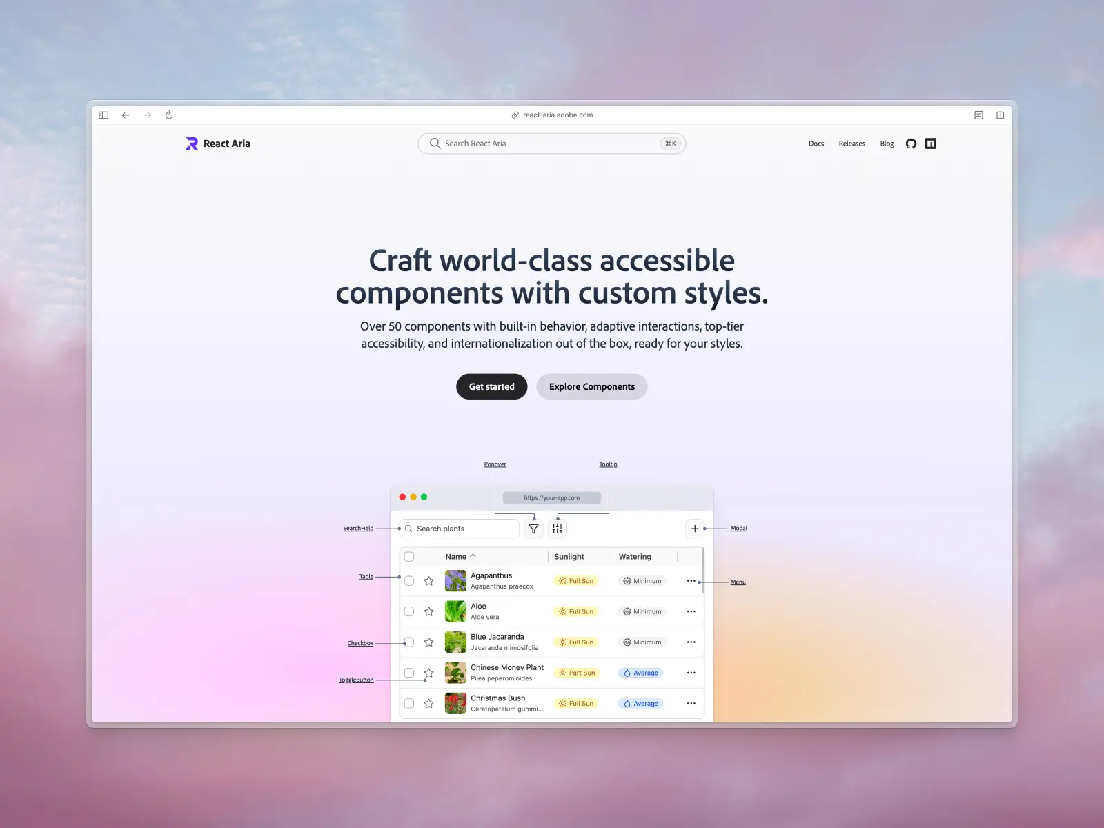 React Aria Components website screenshot