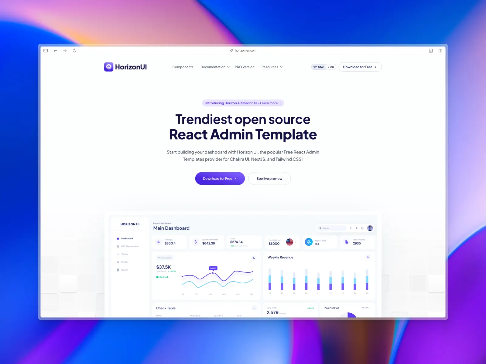 Horizon UI website screenshot