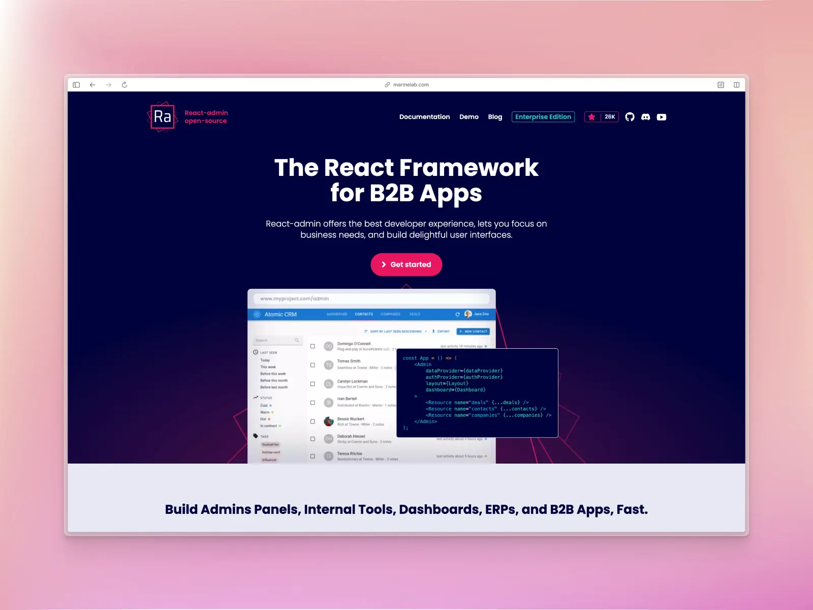 React-Admin website screenshot