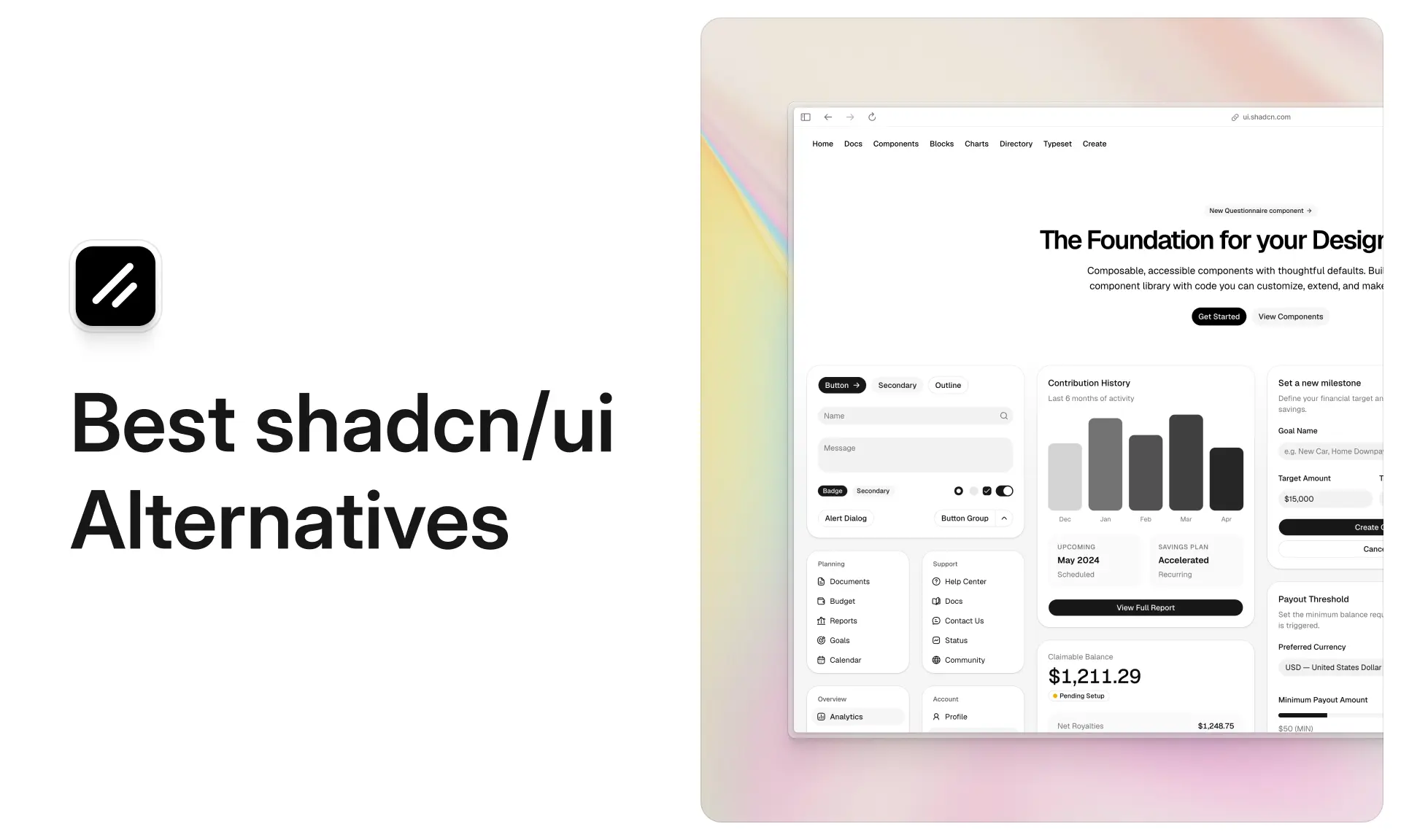 Website screenshots of the best shadcn/ui alternatives