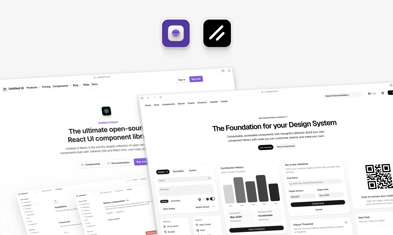 Untitled UI React and shadcn/ui component libraries compared side by side