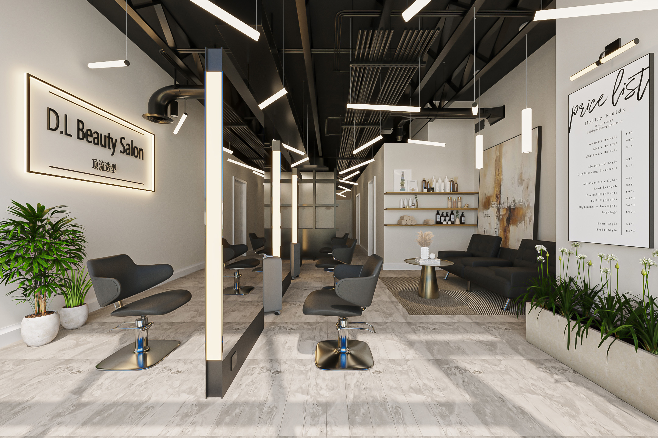 D&L Beauty — beauty studio interior, Bellevue, Washington