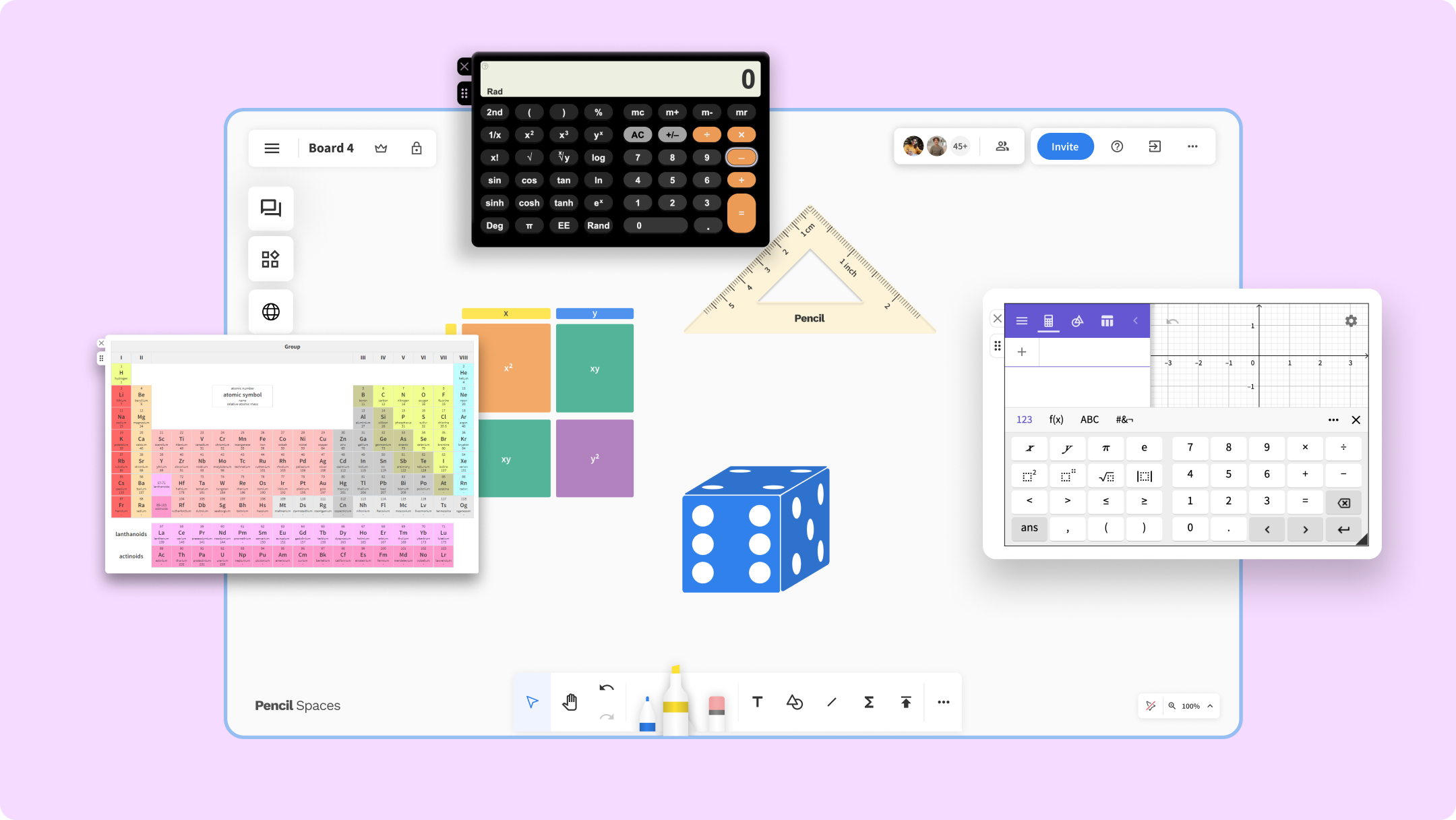 Built-in learning tools like Math Manipulatives, Calculator, Periodic Table, Graphing Calculator and more.