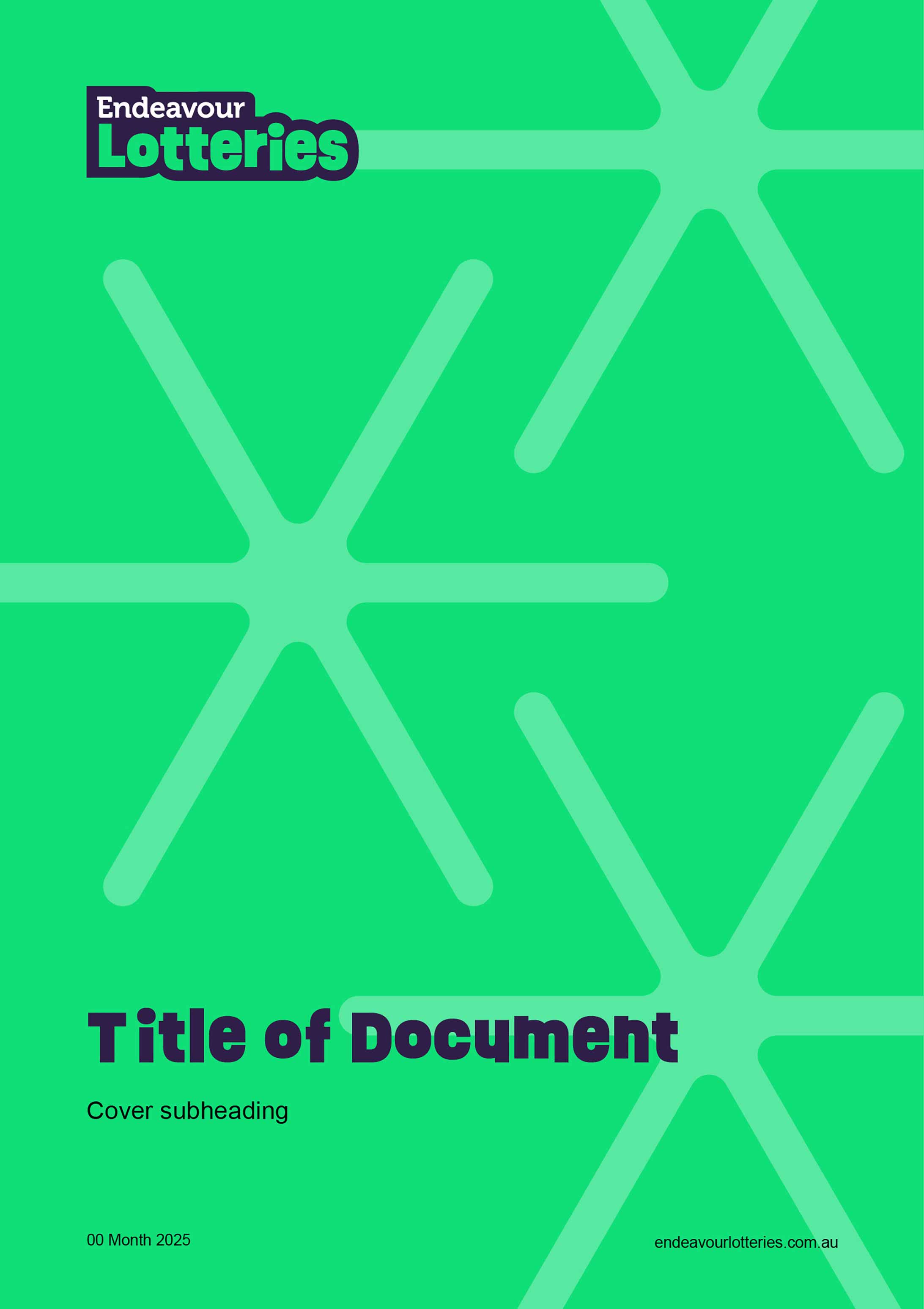 Endeavour Lotteries Long Report cover with bright green background with brand stars on it.