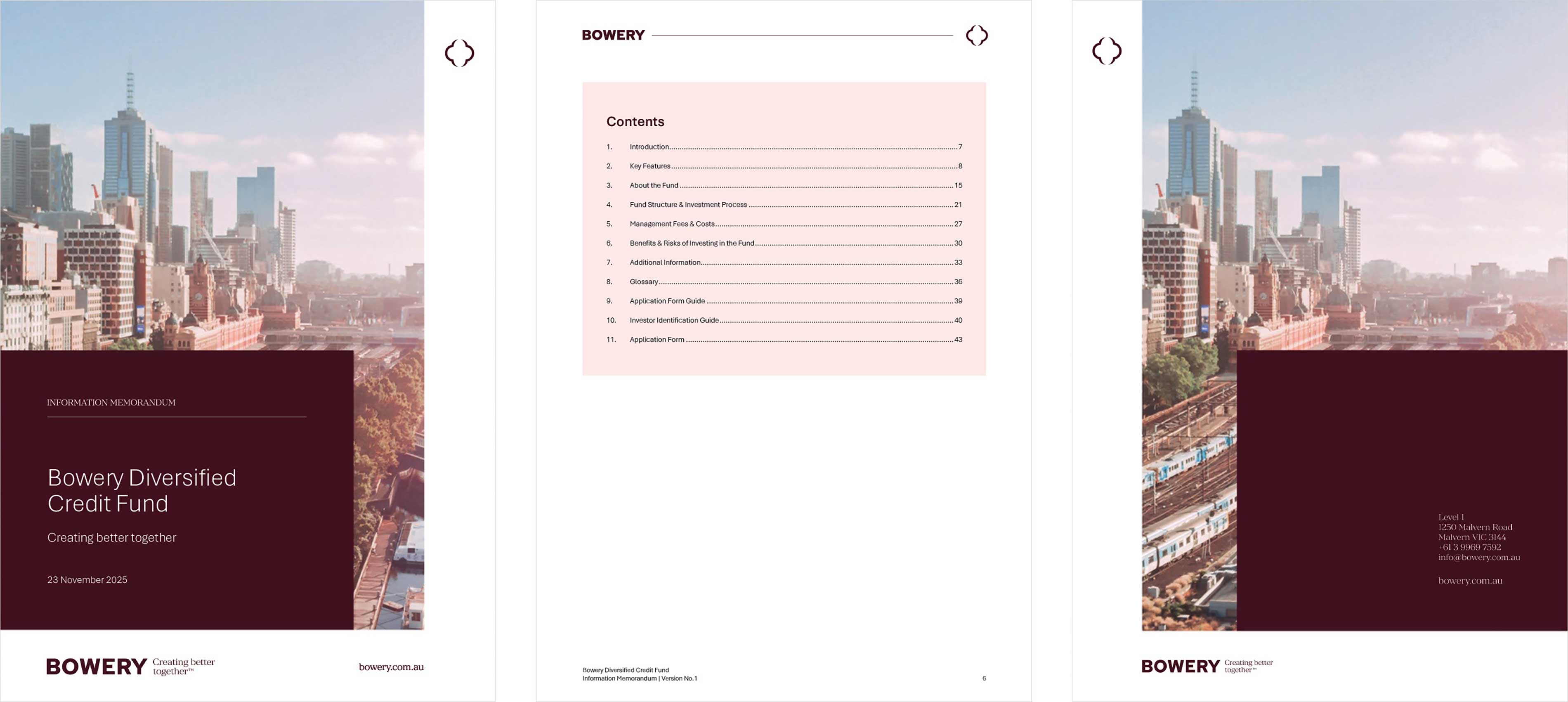 Examples of Bowery Diversified Credit Fund covers and contents page.