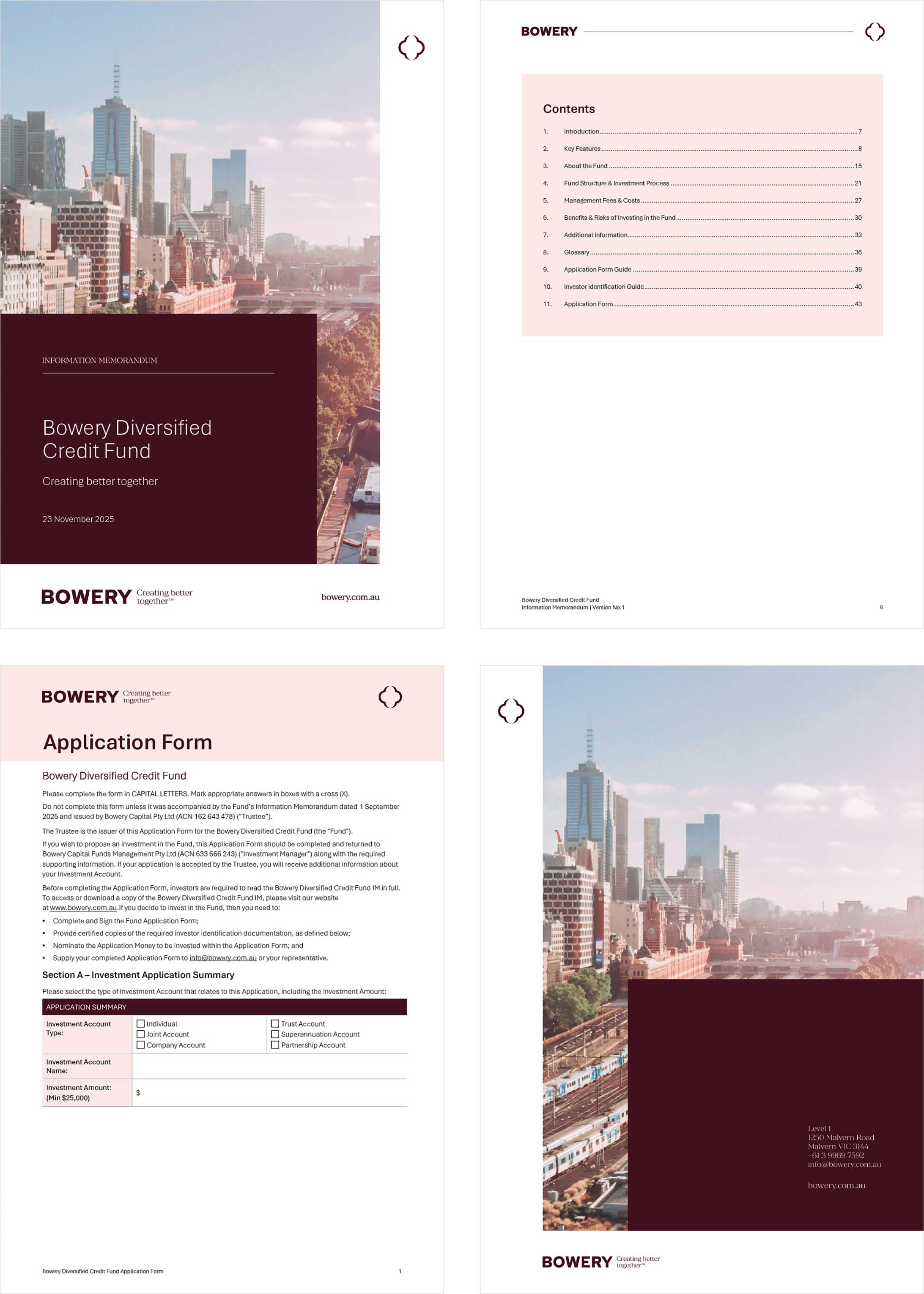 Examples of Bowery Diversified Credit Fund covers and contents page.