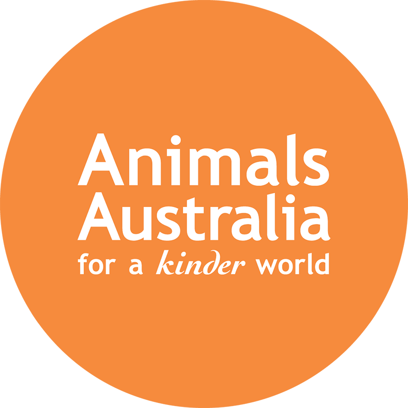 Orange circle containing Animals Australia logo in centre, with wordmark and iconography.
