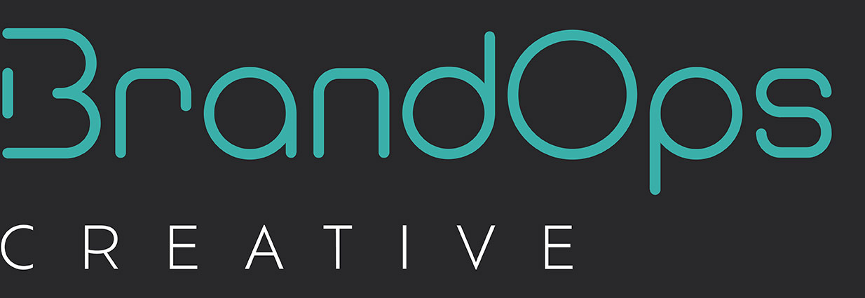 BrandOps logo in green with creative written underneath in white