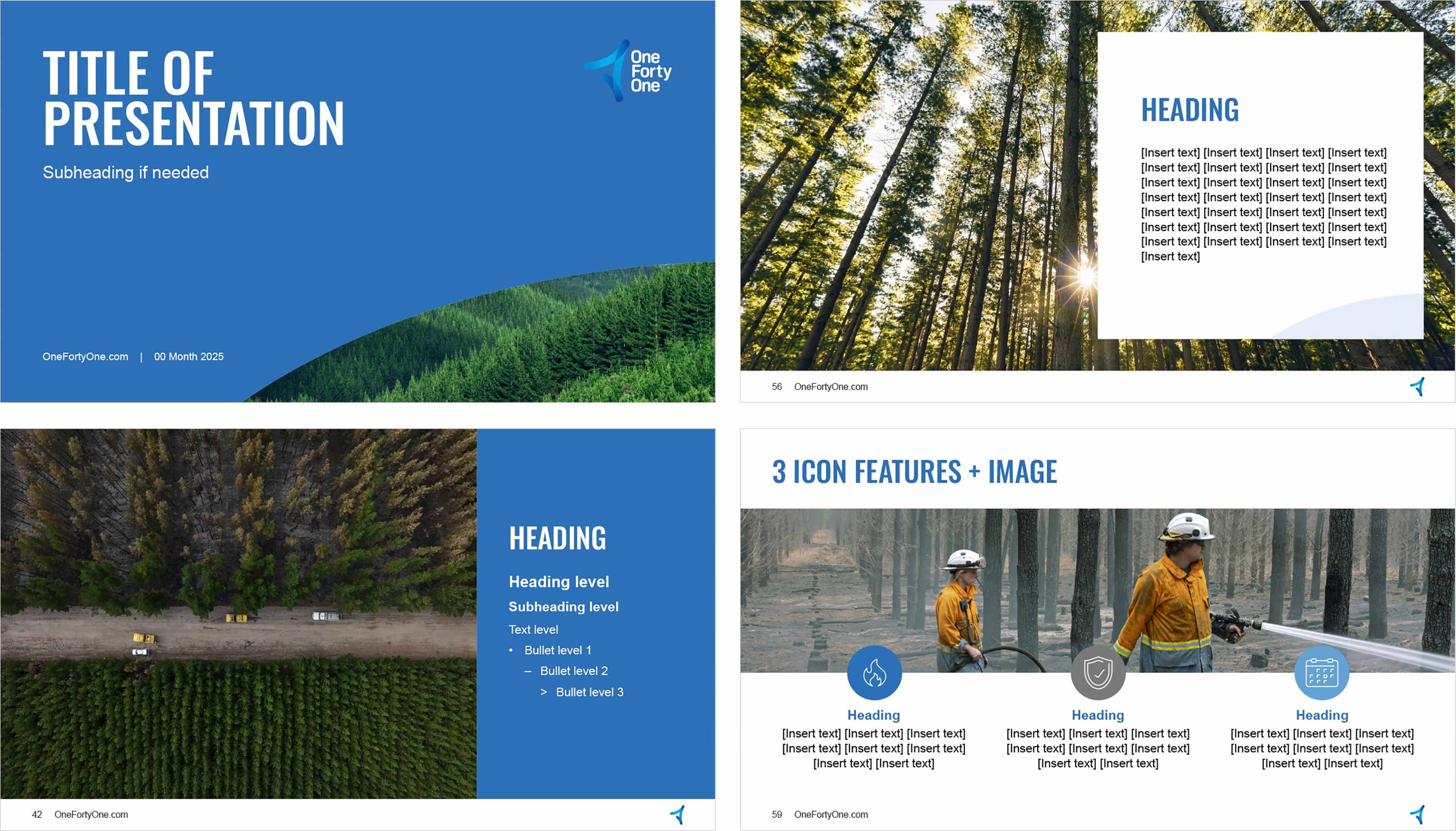 Four examples of OneFortyOne's widescreen presentation template designs