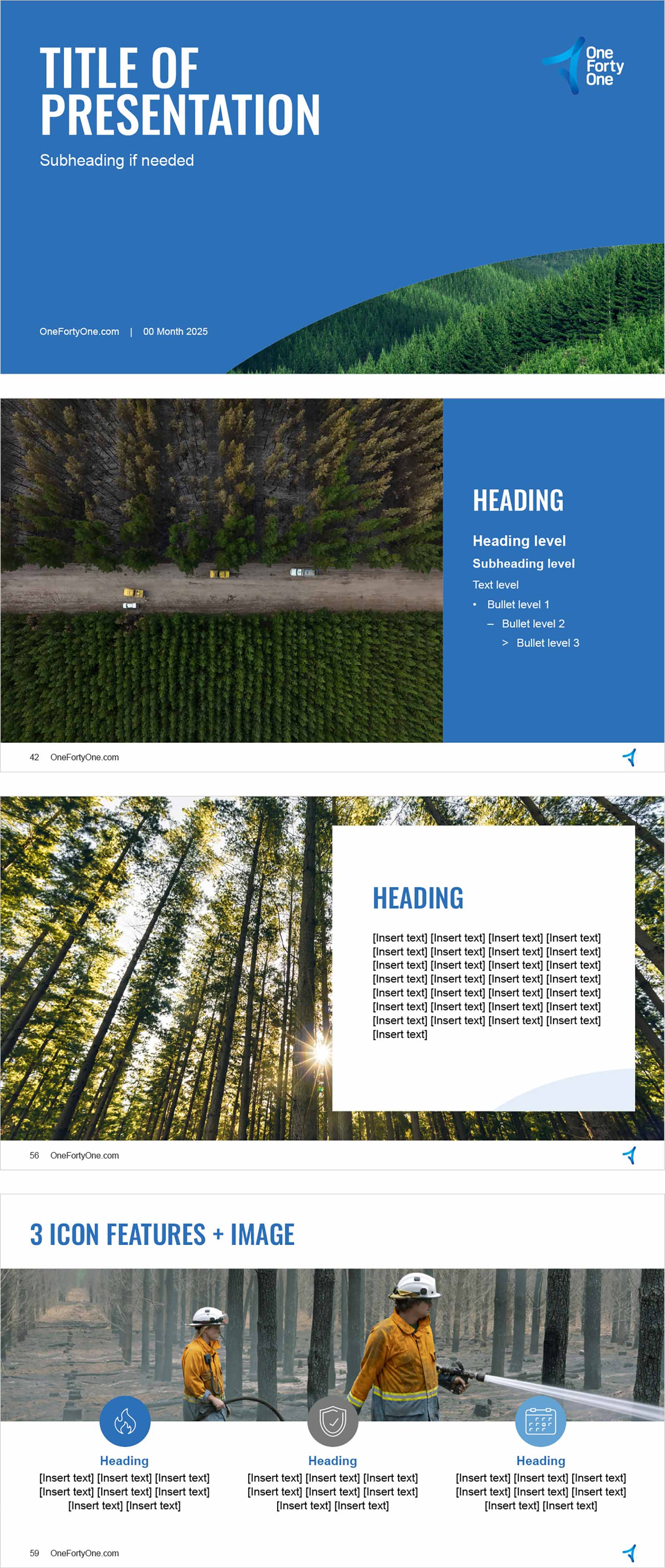 Four examples of OneFortyOne's widescreen presentation template designs