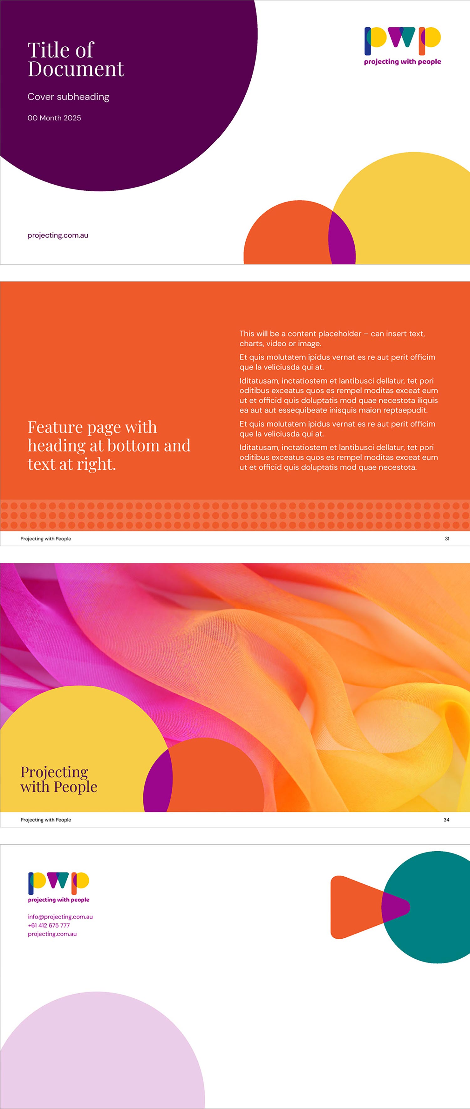 Four examples of Projecting with People's widescreen presentation template designs