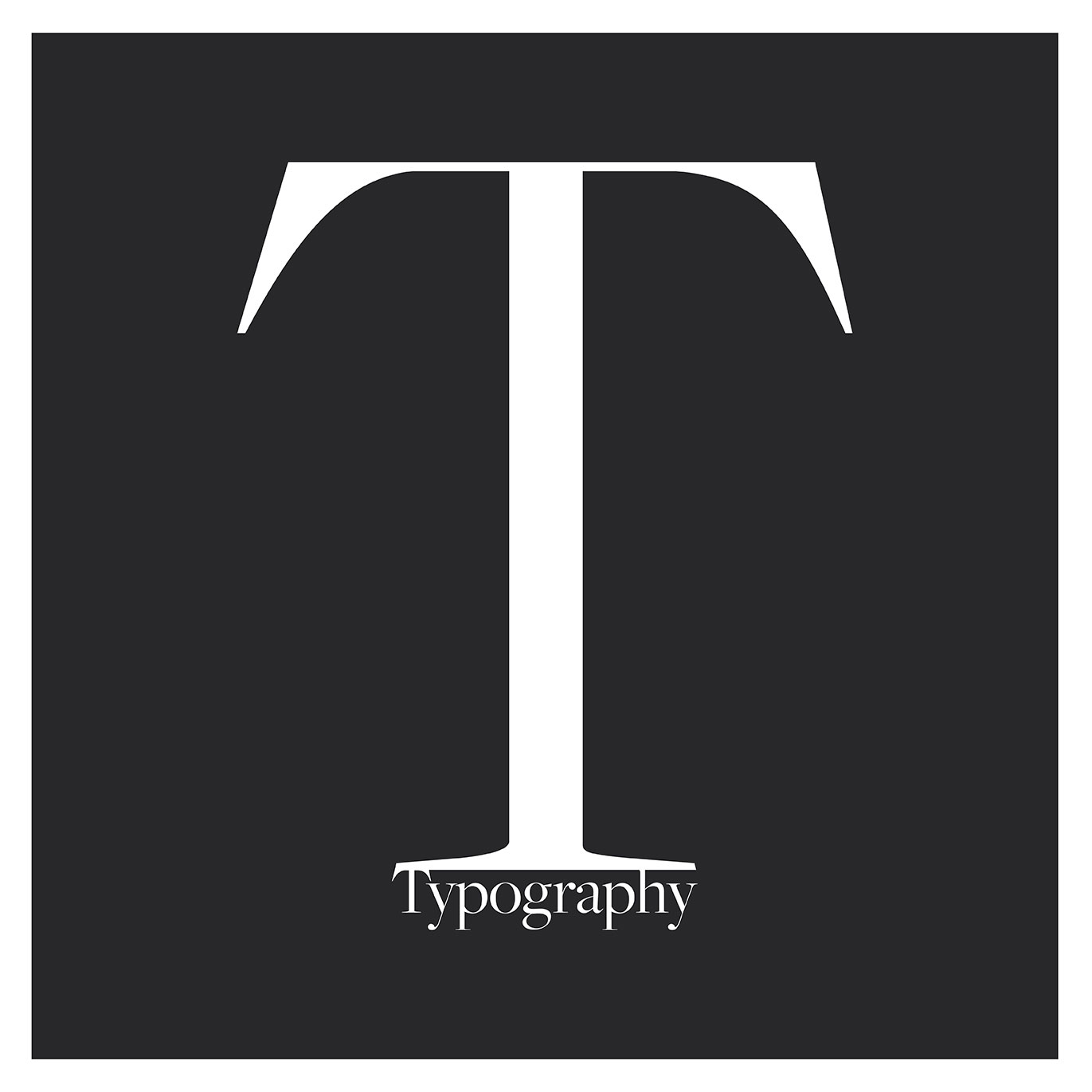 Big letter T in white centred on a black background with white border. Small wording top and bottom saying "Professional Services Typography".