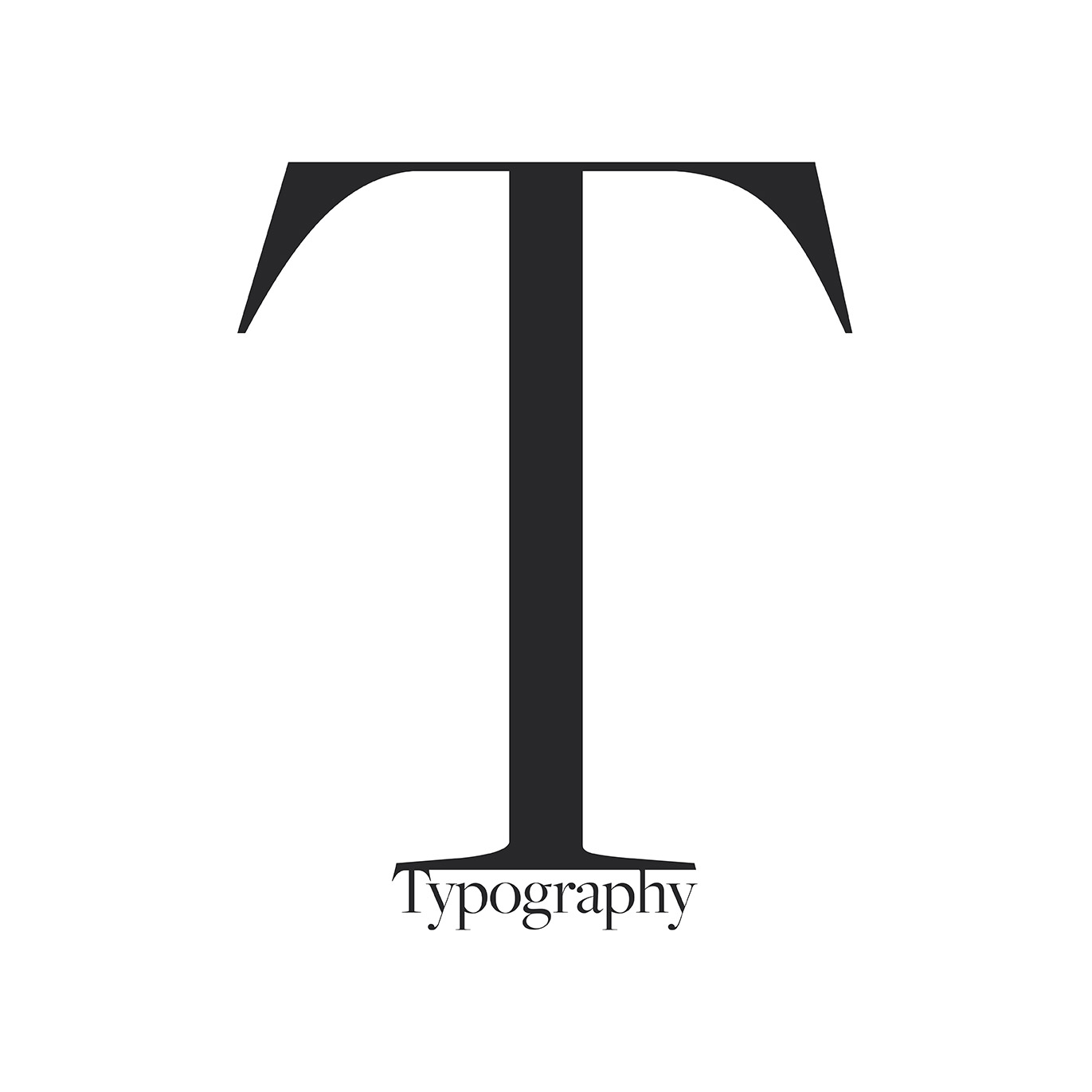 Big letter T in white centred on a black background with white border. Small wording top and bottom saying "Professional Services Typography".