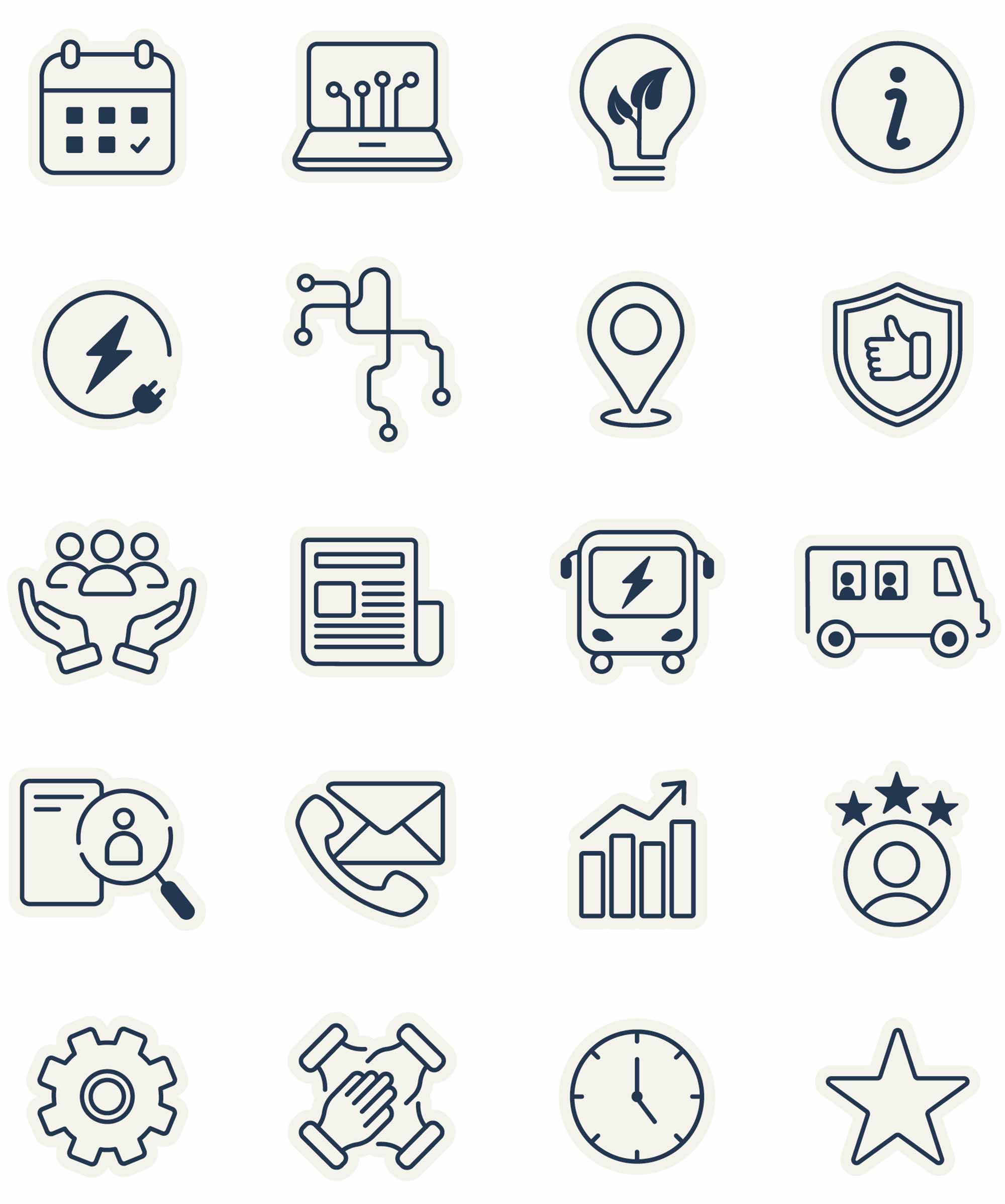 Ventura bus hand drawn icons with frost coloured under colour which protrudes beyond the icon.