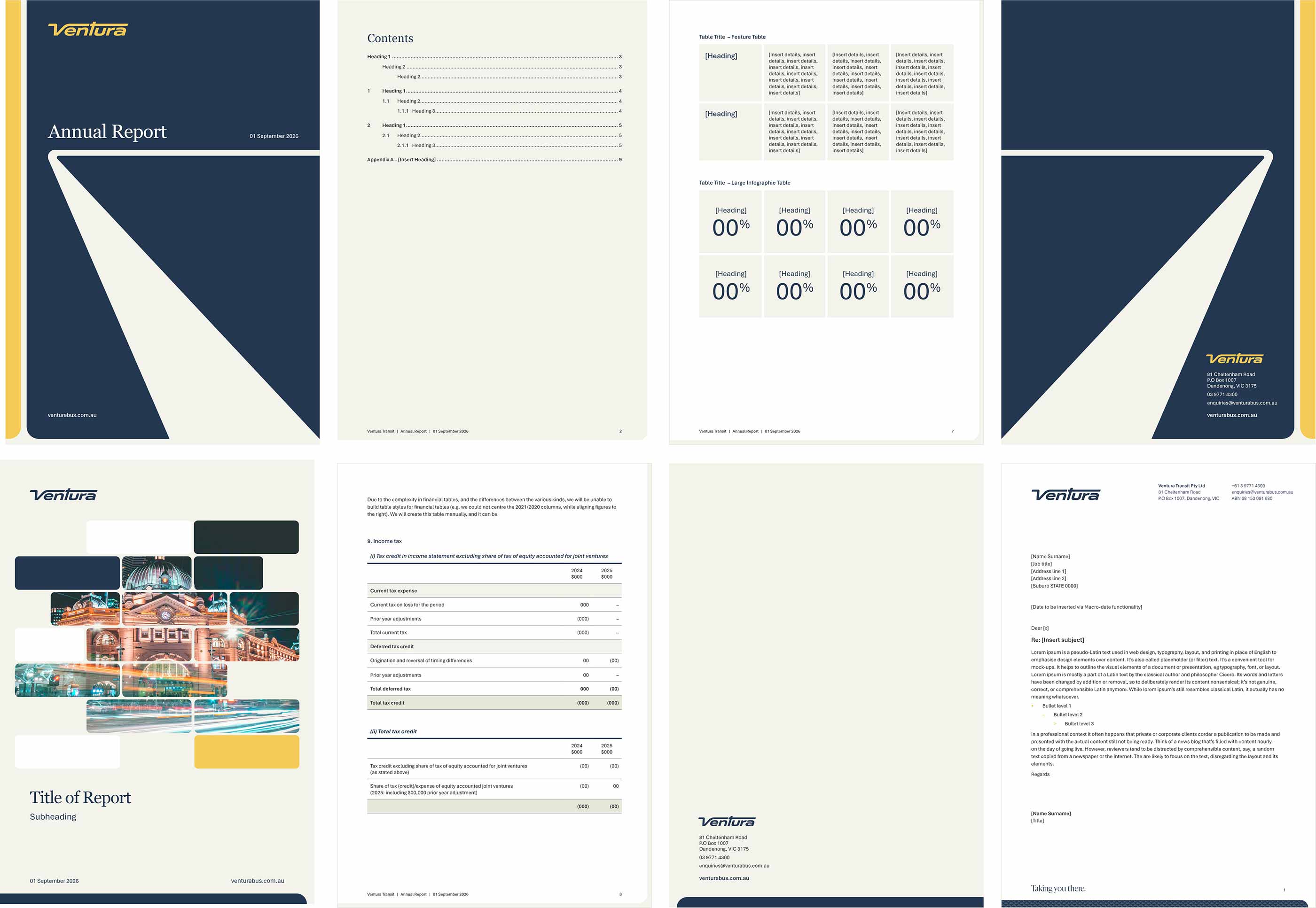 Ventura Word documents, with front covers, inside pages and letterhead cover page.