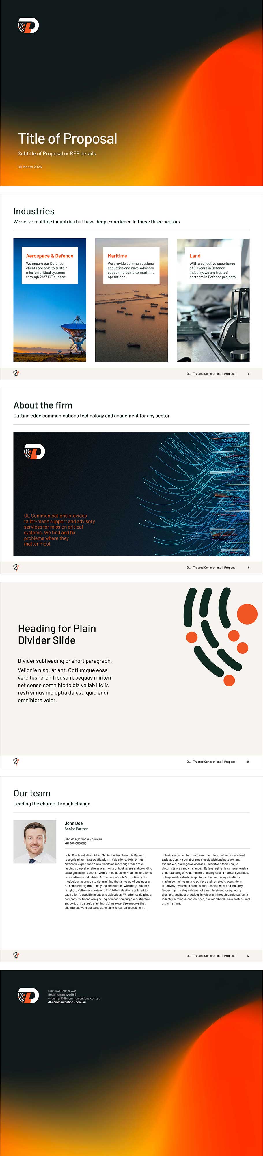 PowerPower A4 proposal template with inside pages, divider page and front and back covers.