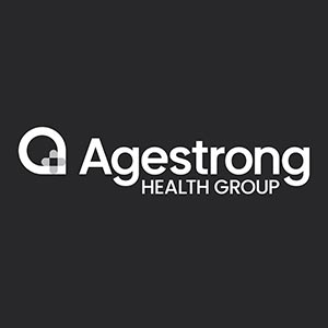 Agestrong logo, white on black